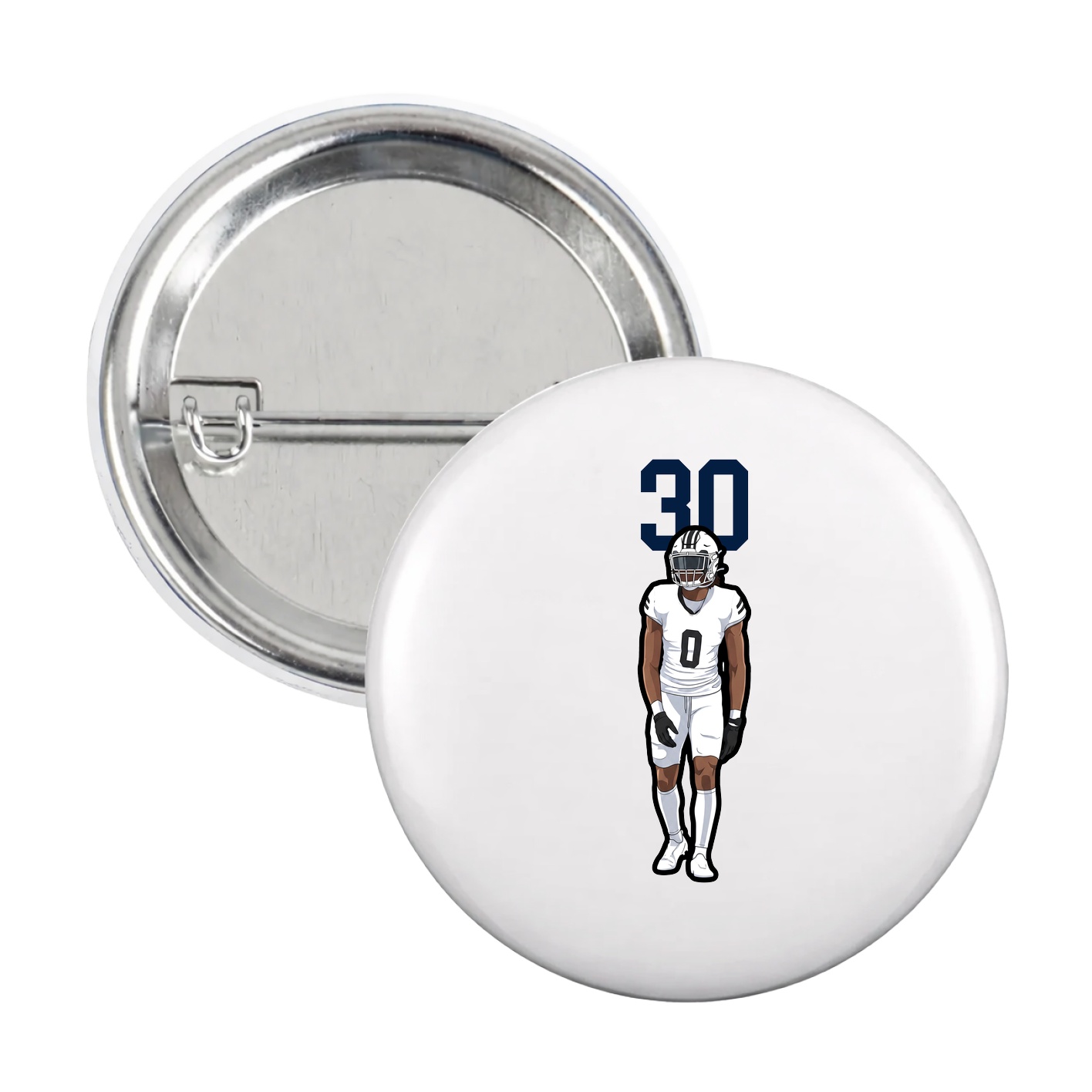 Game Day Button — Number Top in White