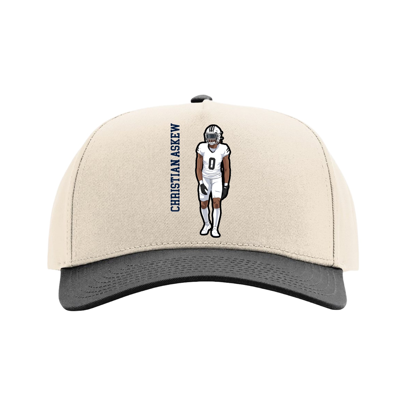 Full Fabric Five-Panel Champ Cap — Name Vertical in Cream/Black