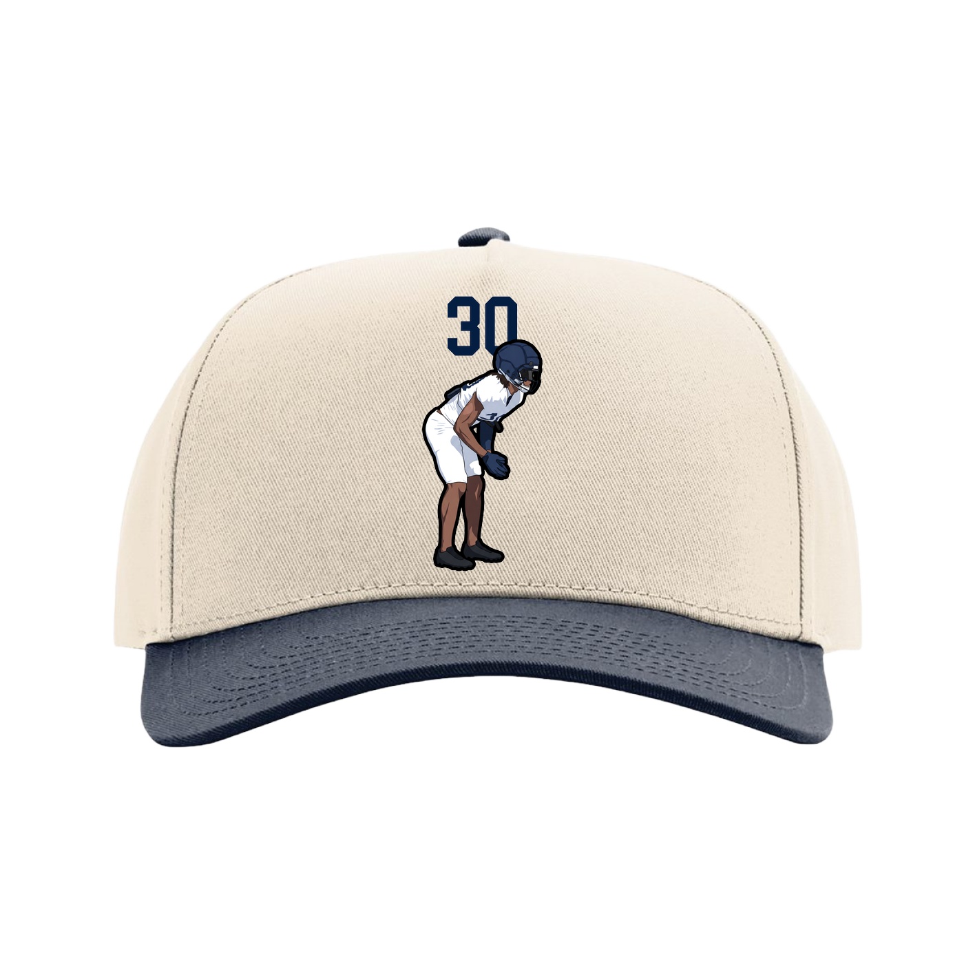 Full Fabric Five-Panel Champ Cap — Number Top in Cream/Navy