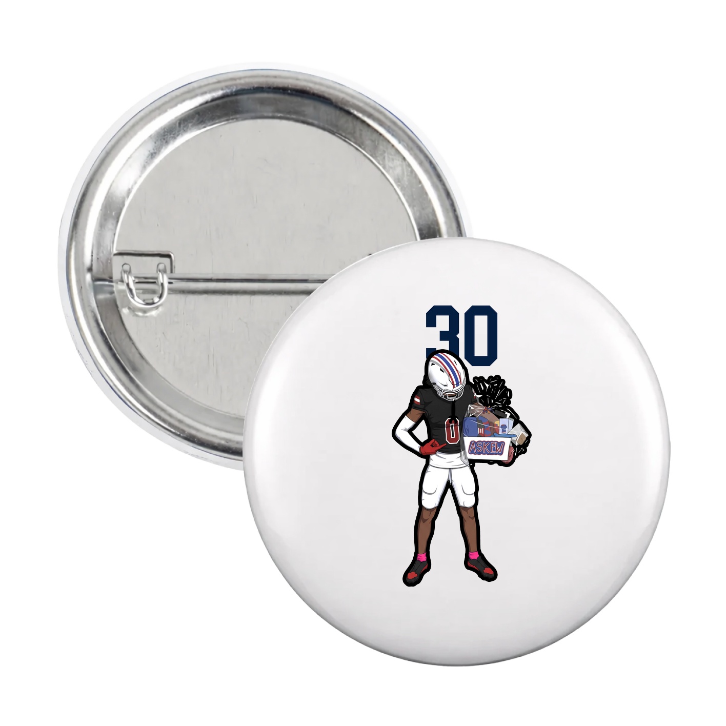 Game Day Button — Number Top in White