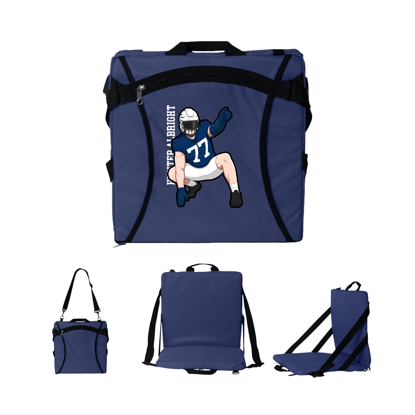 Folding Stadium Seat — Name Vertical in Navy
