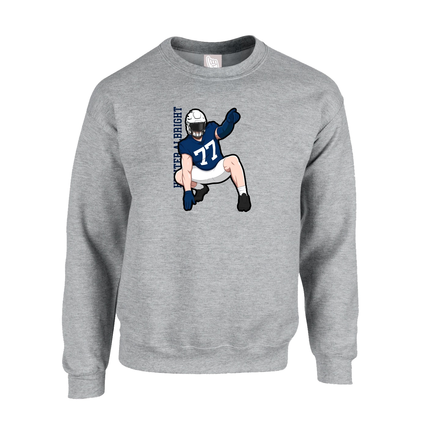 Fleece Crew — Name Vertical in Grey