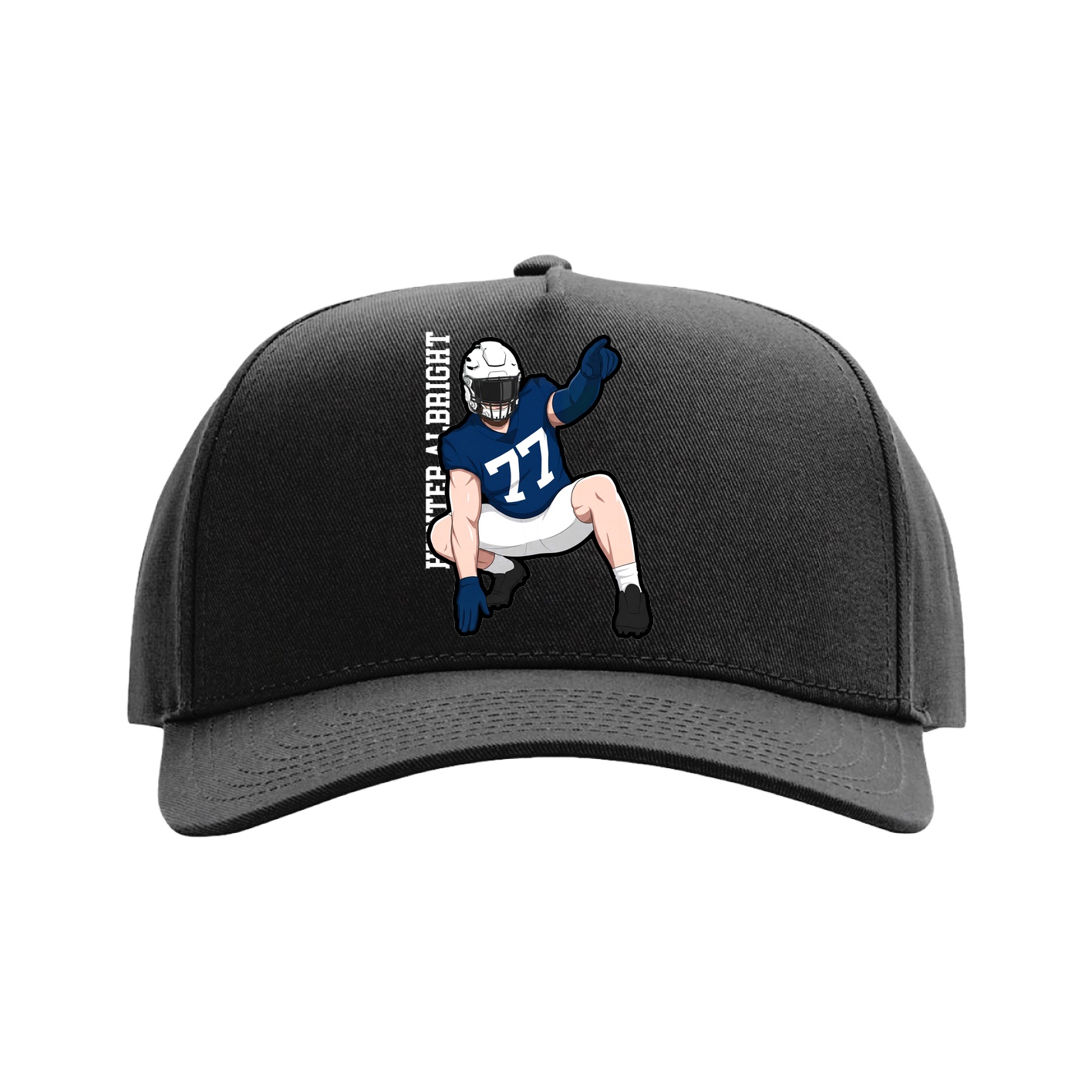 Full Fabric Five-Panel Champ Cap — Name Vertical in Black