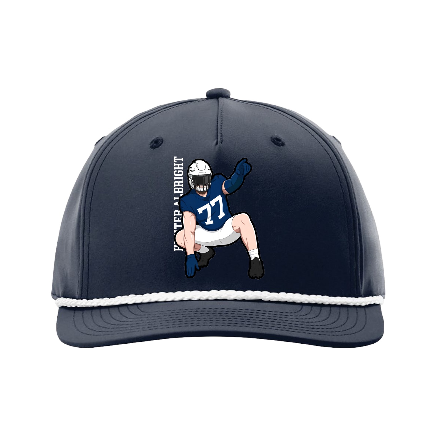Five-Panel Classic Rope Cap — Name Vertical in Navy