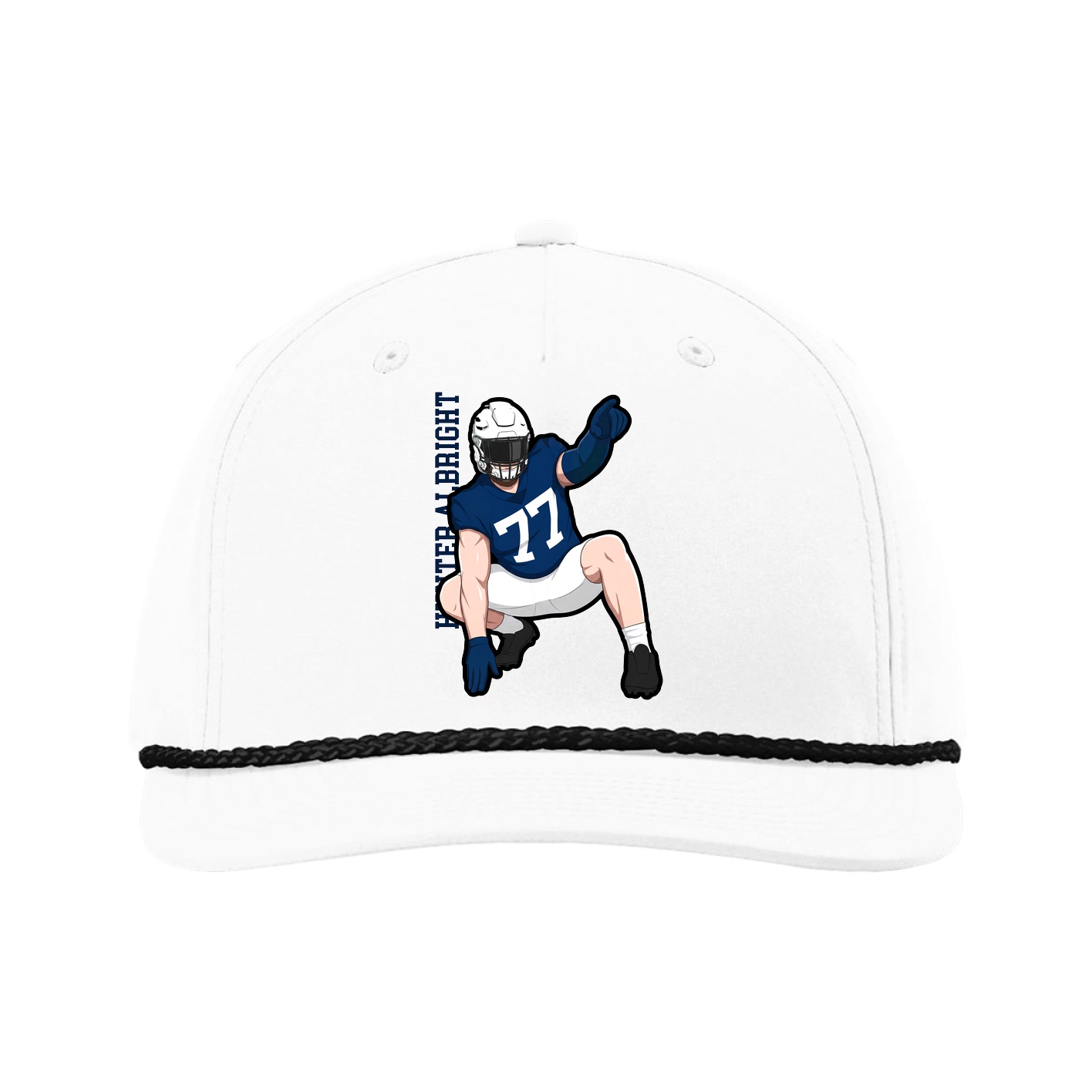 Five-Panel Classic Rope Cap — Name Vertical in White