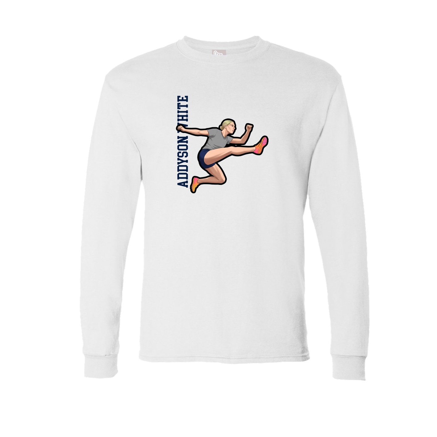 Long Sleeve Tee — Name Vertical in White