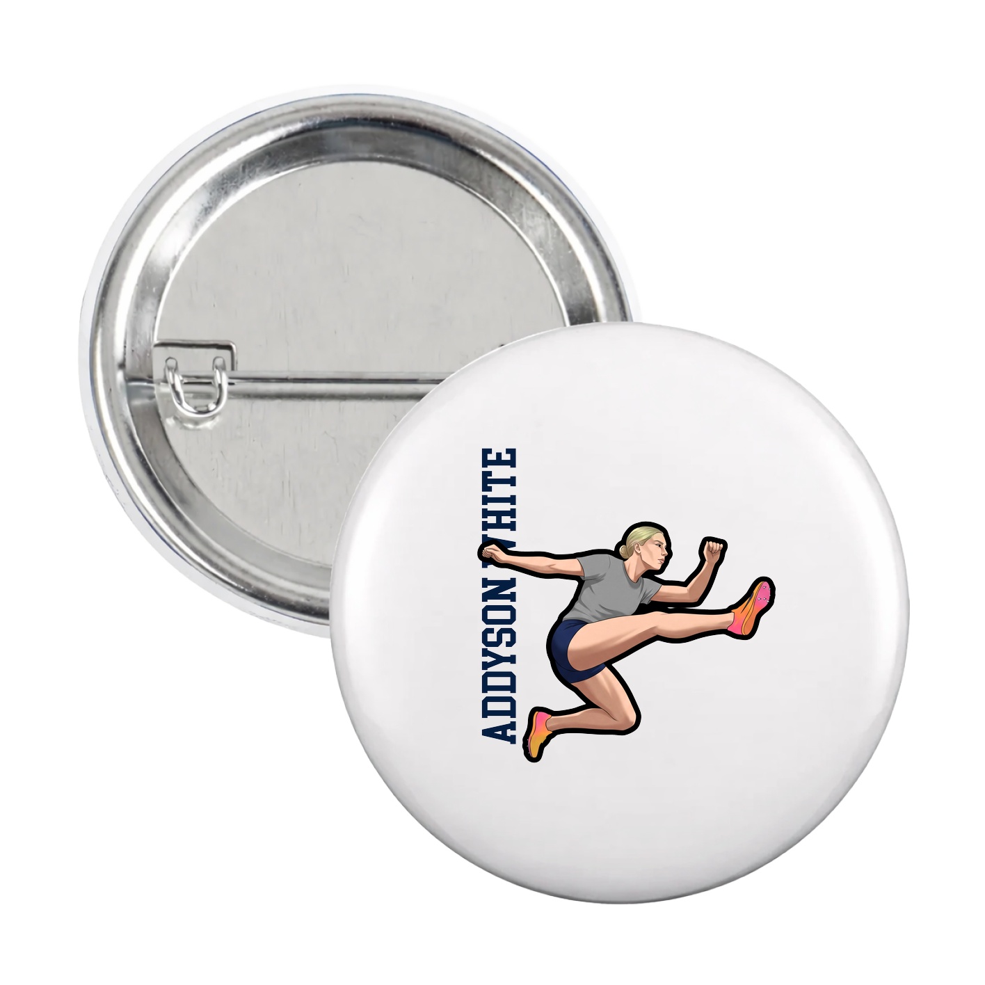 Game Day Button — Name Vertical in White