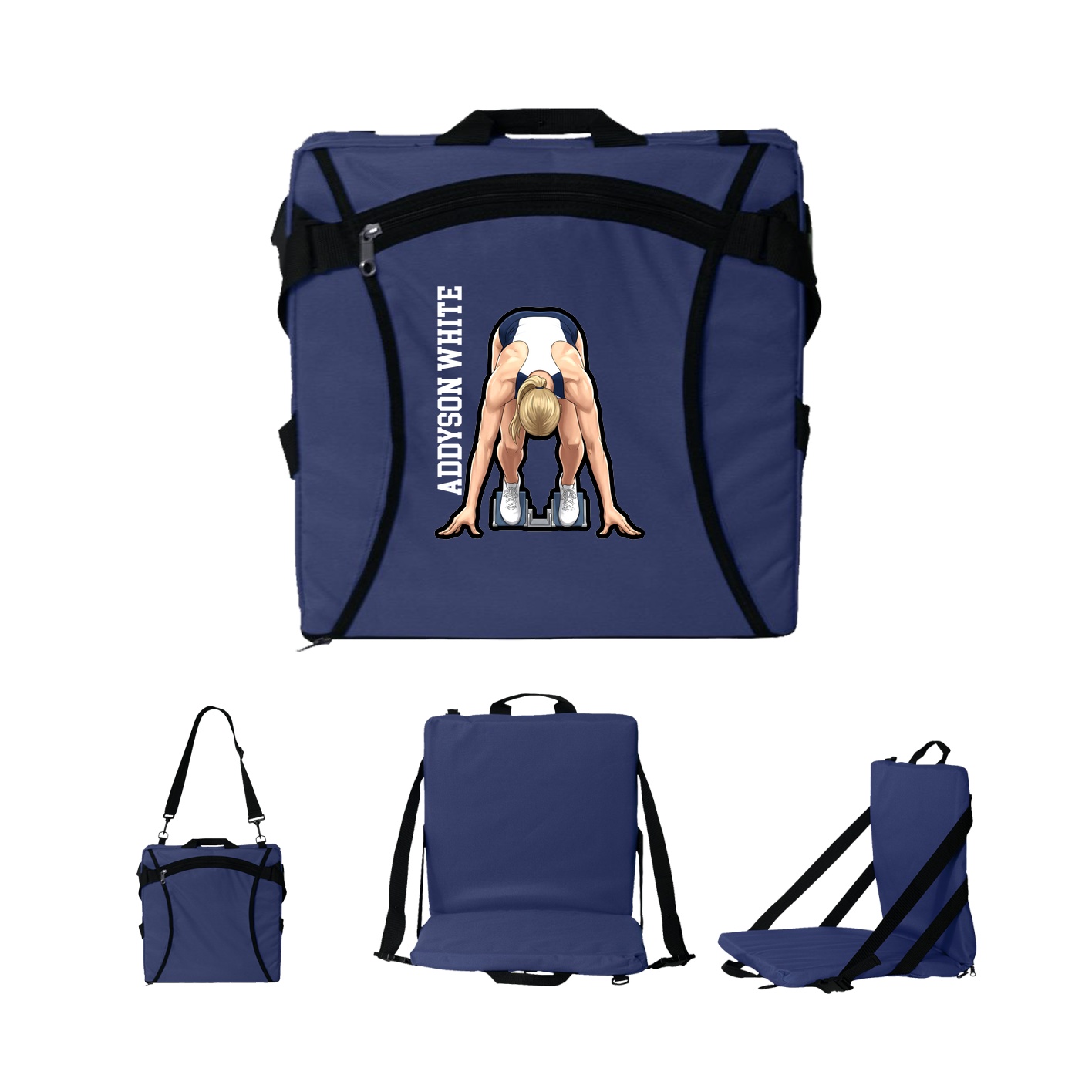 Folding Stadium Seat — Name Vertical in Navy