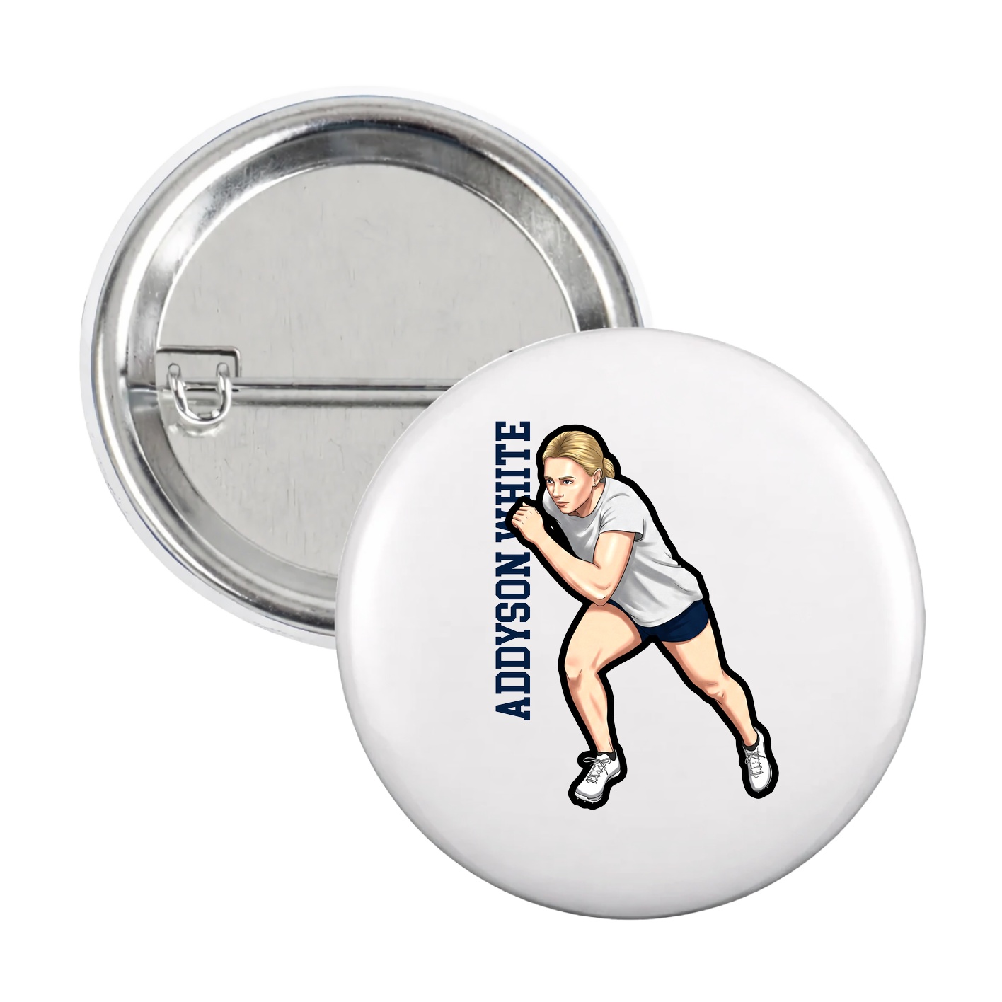 Game Day Button — Name Vertical in White