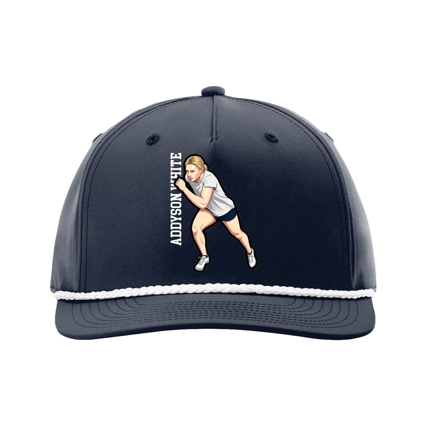Five-Panel Classic Rope Cap — Name Vertical in Navy