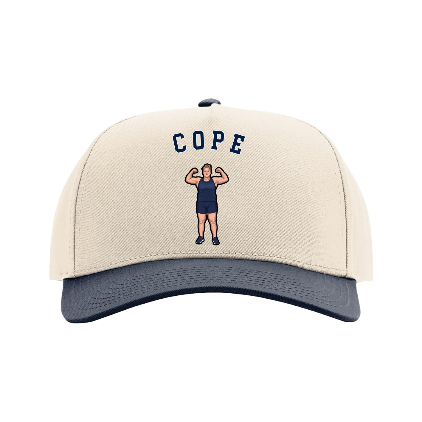 Full Fabric Five-Panel Champ Cap — Shirsey Arch in Cream/Navy