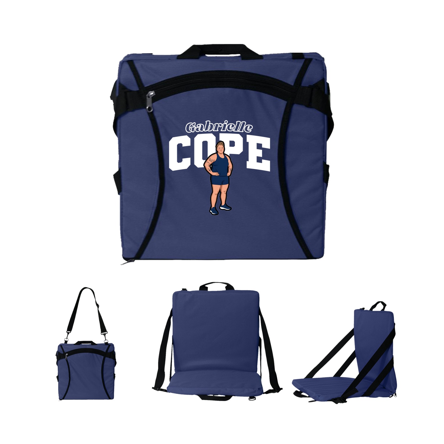 Folding Stadium Seat — Name Arch in Navy