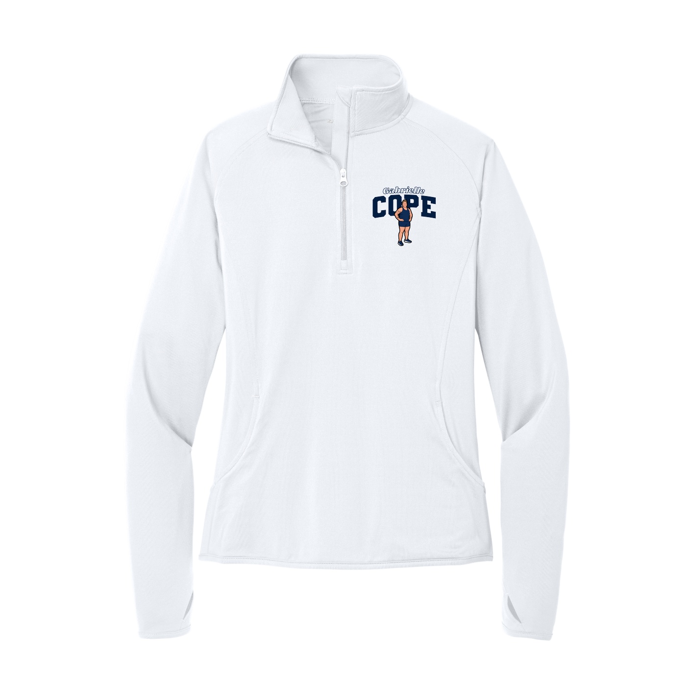 Women's Q-Zip Pullover — Name Arch in White