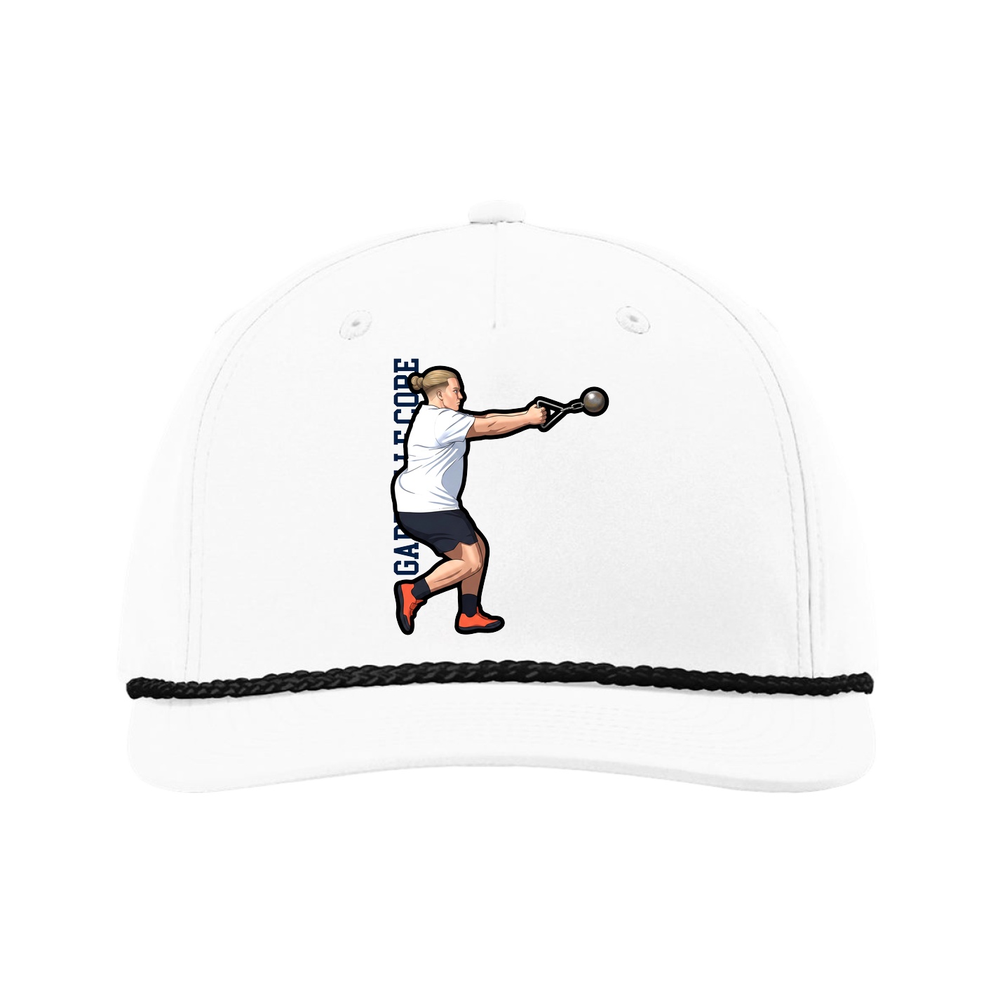 Five-Panel Classic Rope Cap — Name Vertical in White