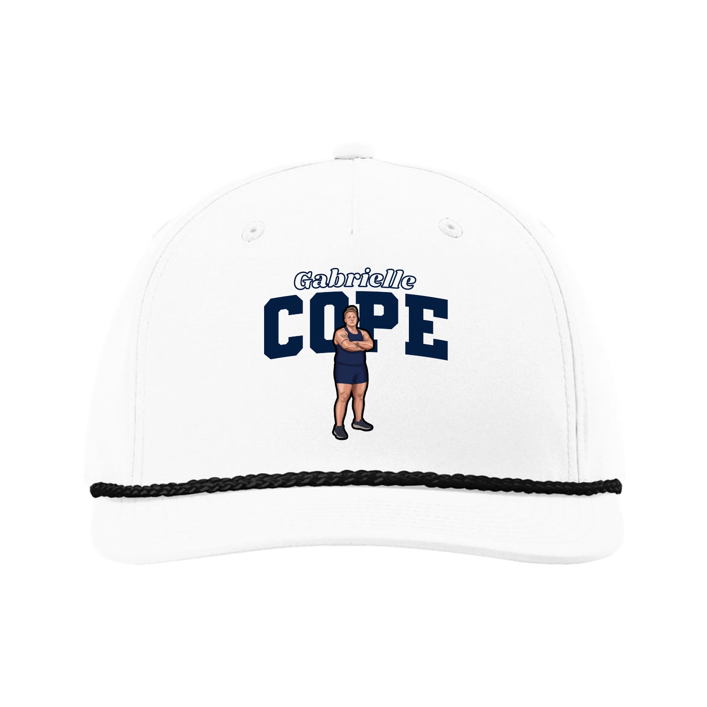 Five-Panel Classic Rope Cap — Name Arch in White