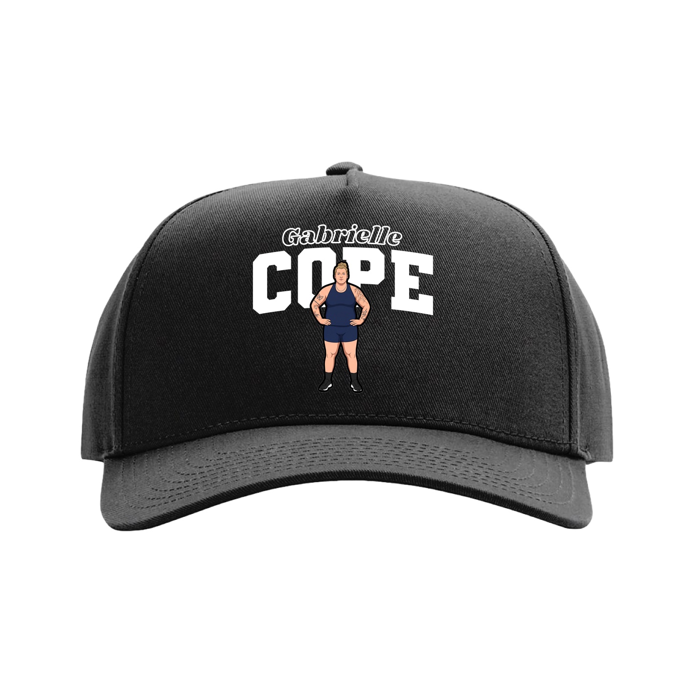 Full Fabric Five-Panel Champ Cap — Name Arch in Black