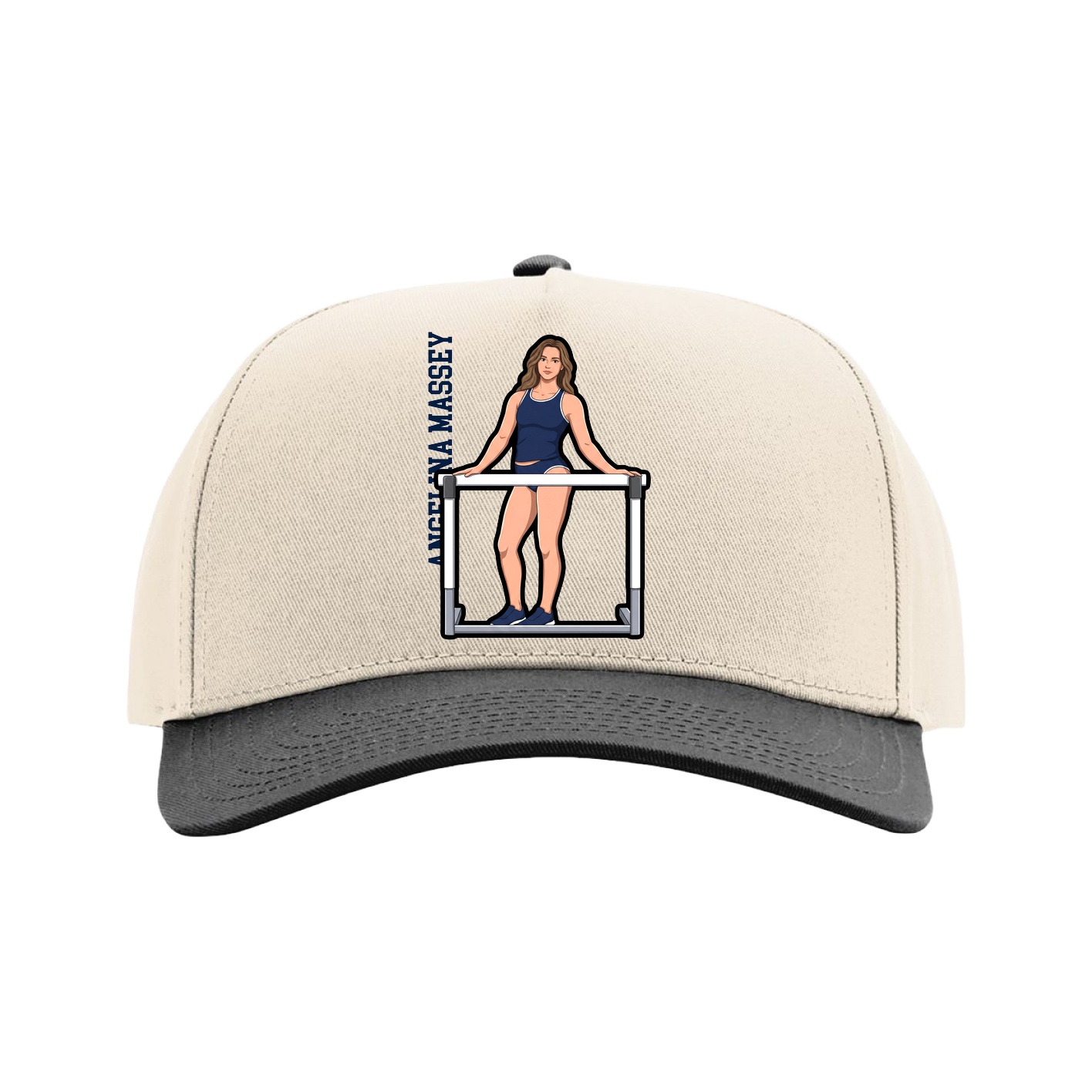 Full Fabric Five-Panel Champ Cap — Name Vertical in Cream/Black