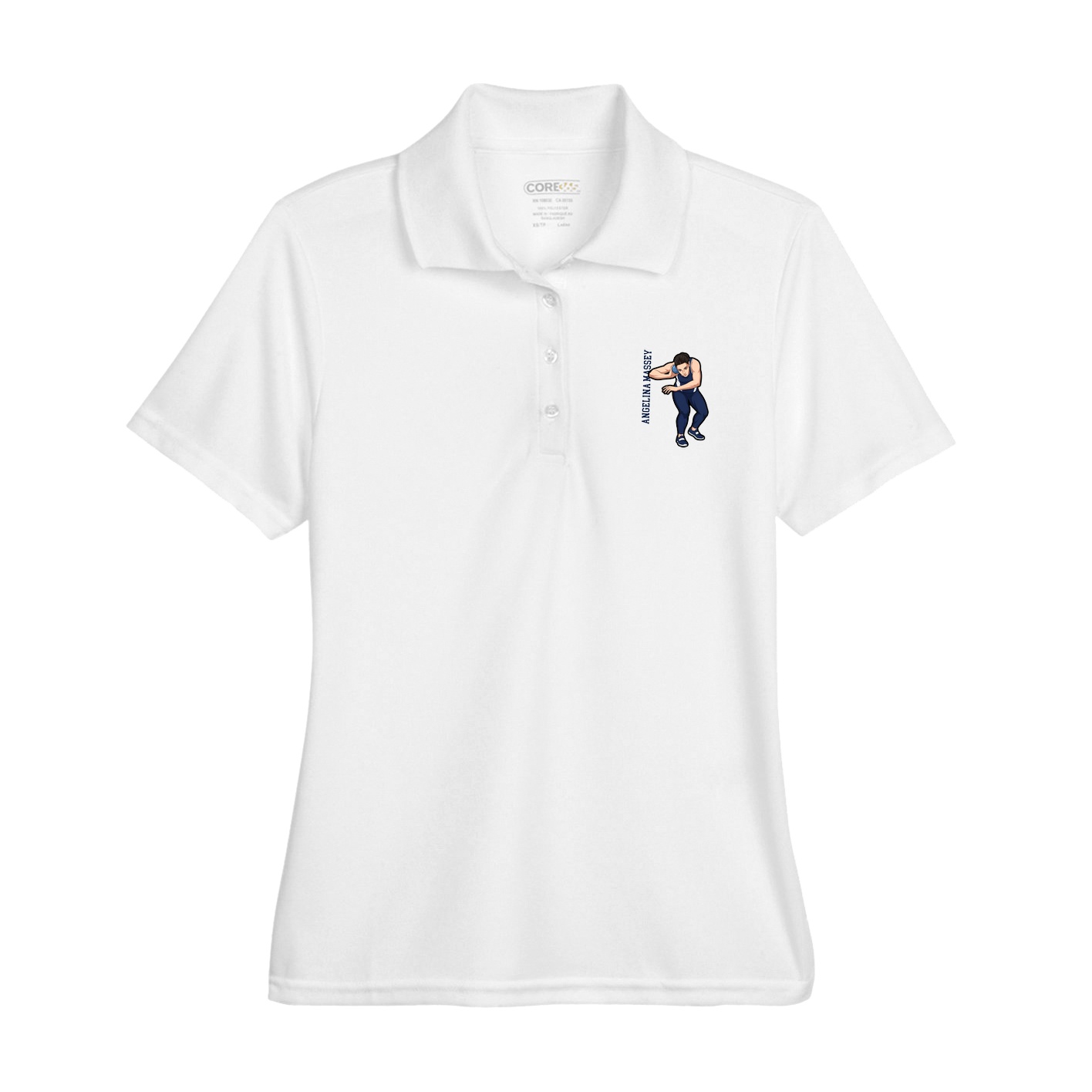 Womens Performance Polo — Name Vertical in White