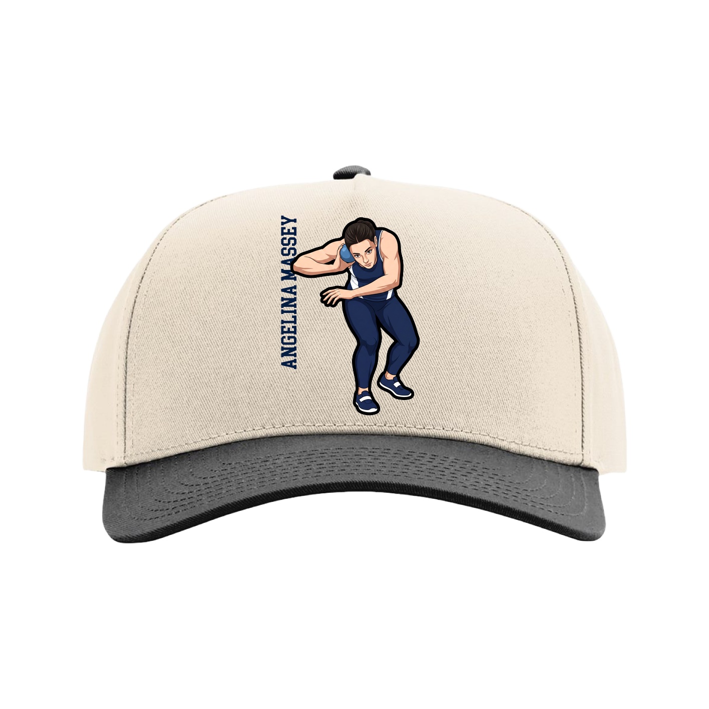 Full Fabric Five-Panel Champ Cap — Name Vertical in Cream/Black