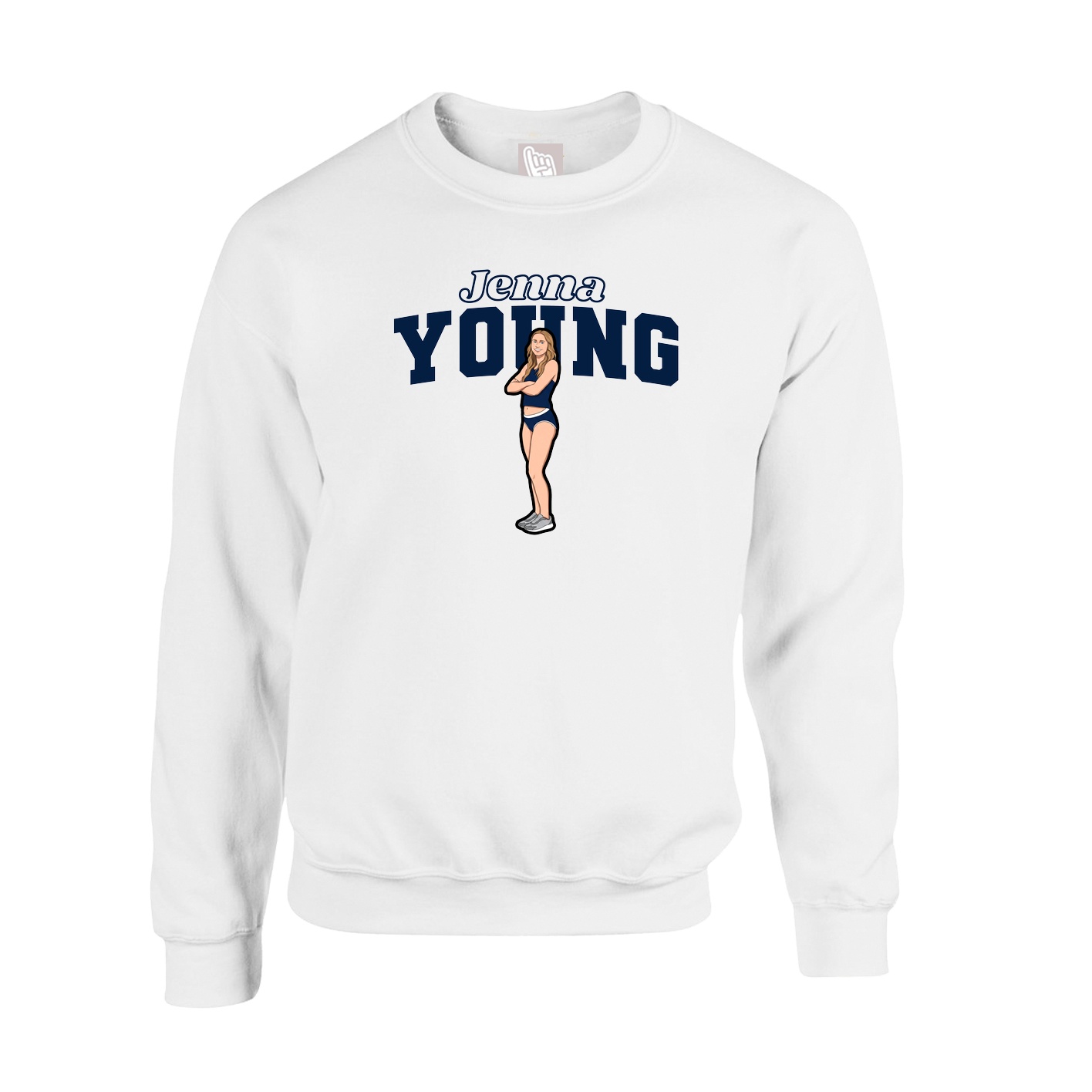 Fleece Crew — Name Arch in White