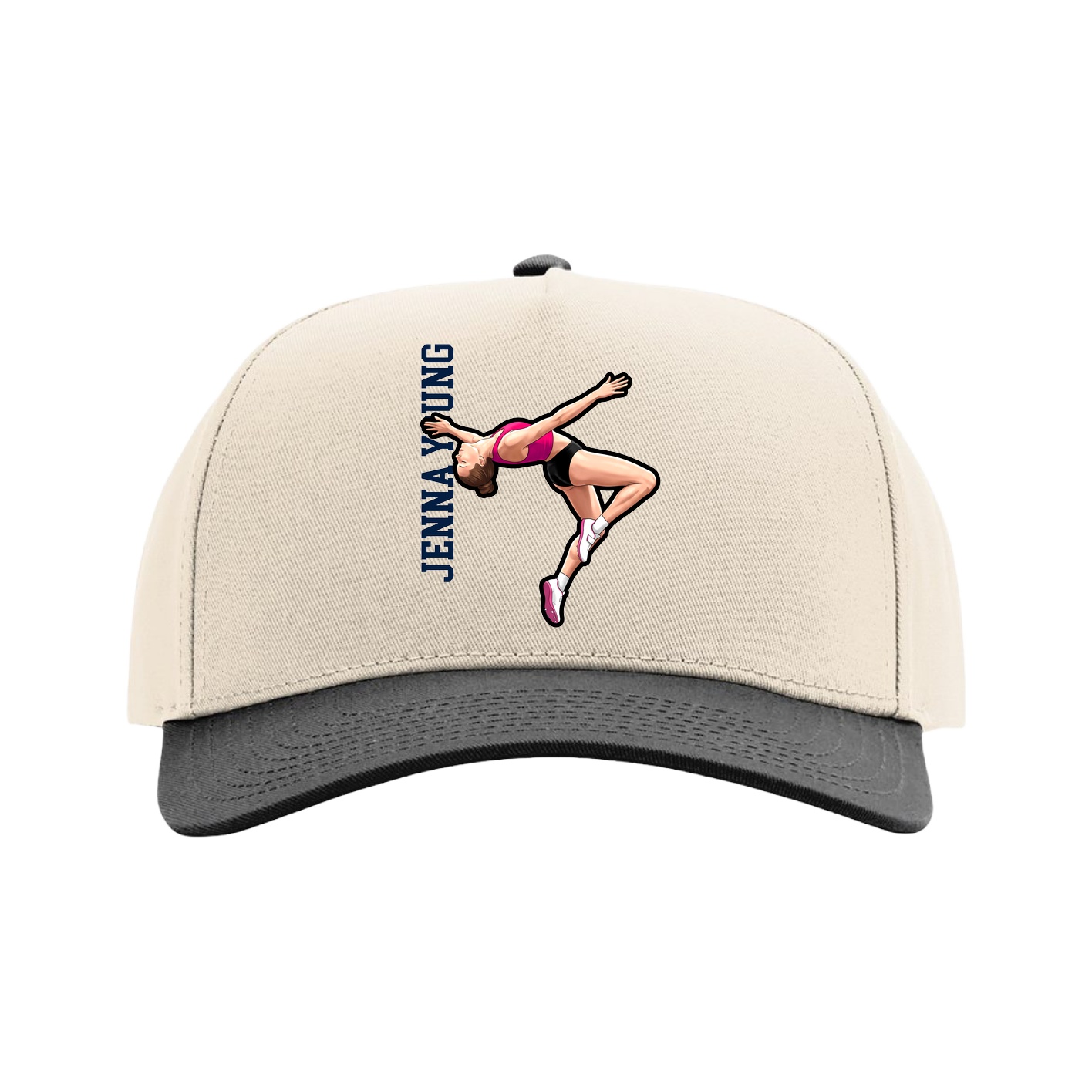 Full Fabric Five-Panel Champ Cap — Name Vertical in Cream/Black