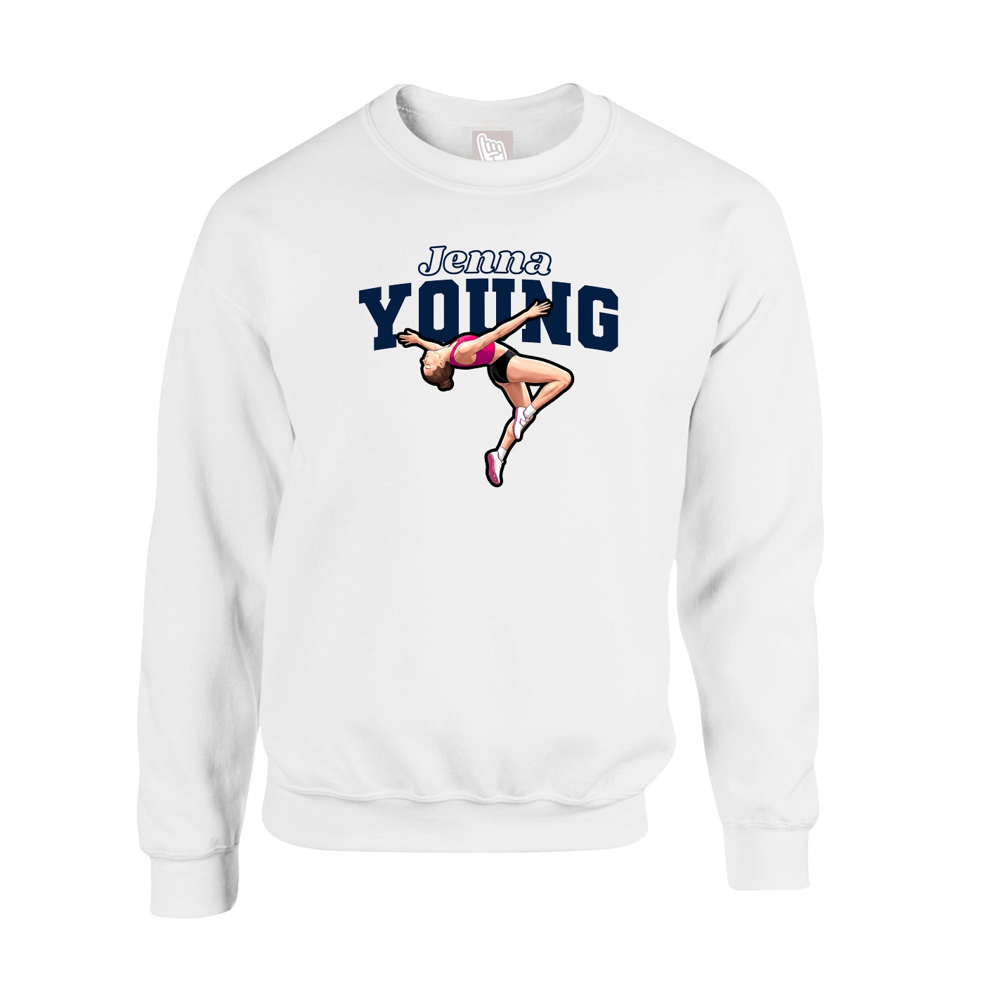Fleece Crew — Name Arch in White