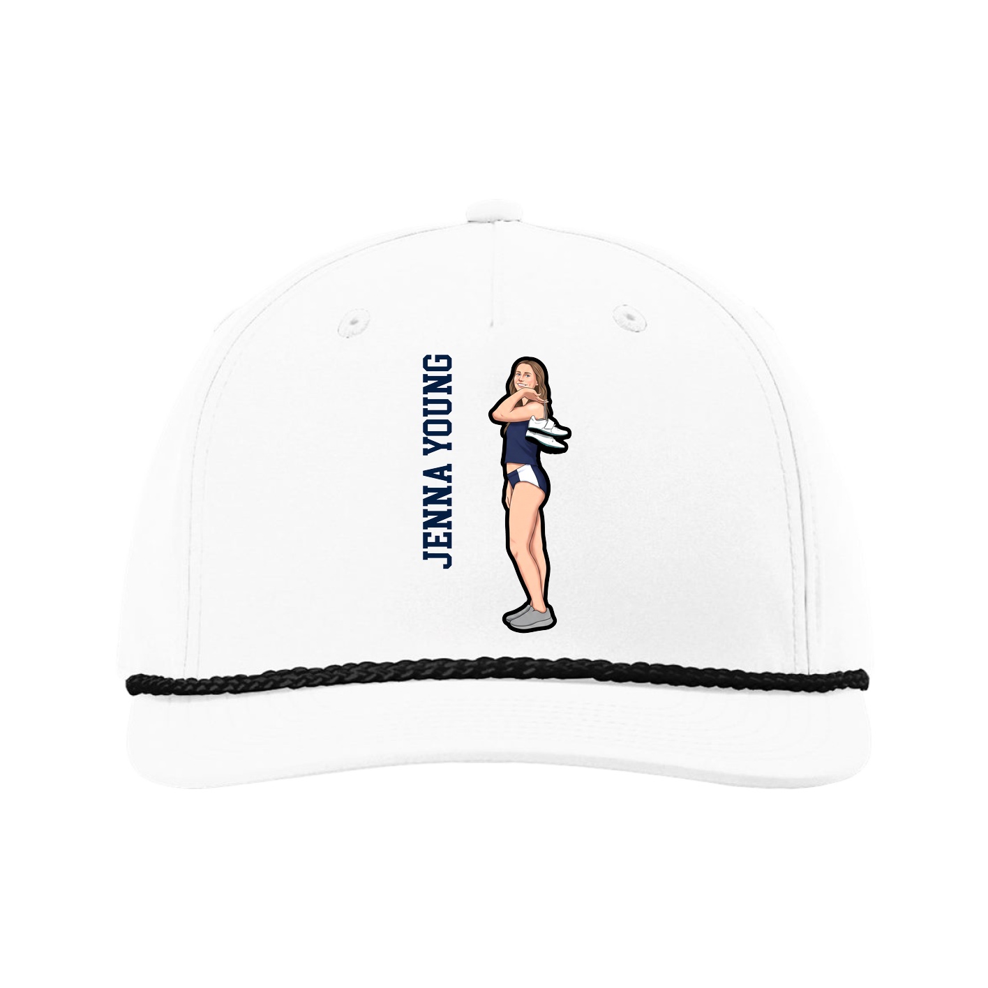Five-Panel Classic Rope Cap — Name Vertical in White