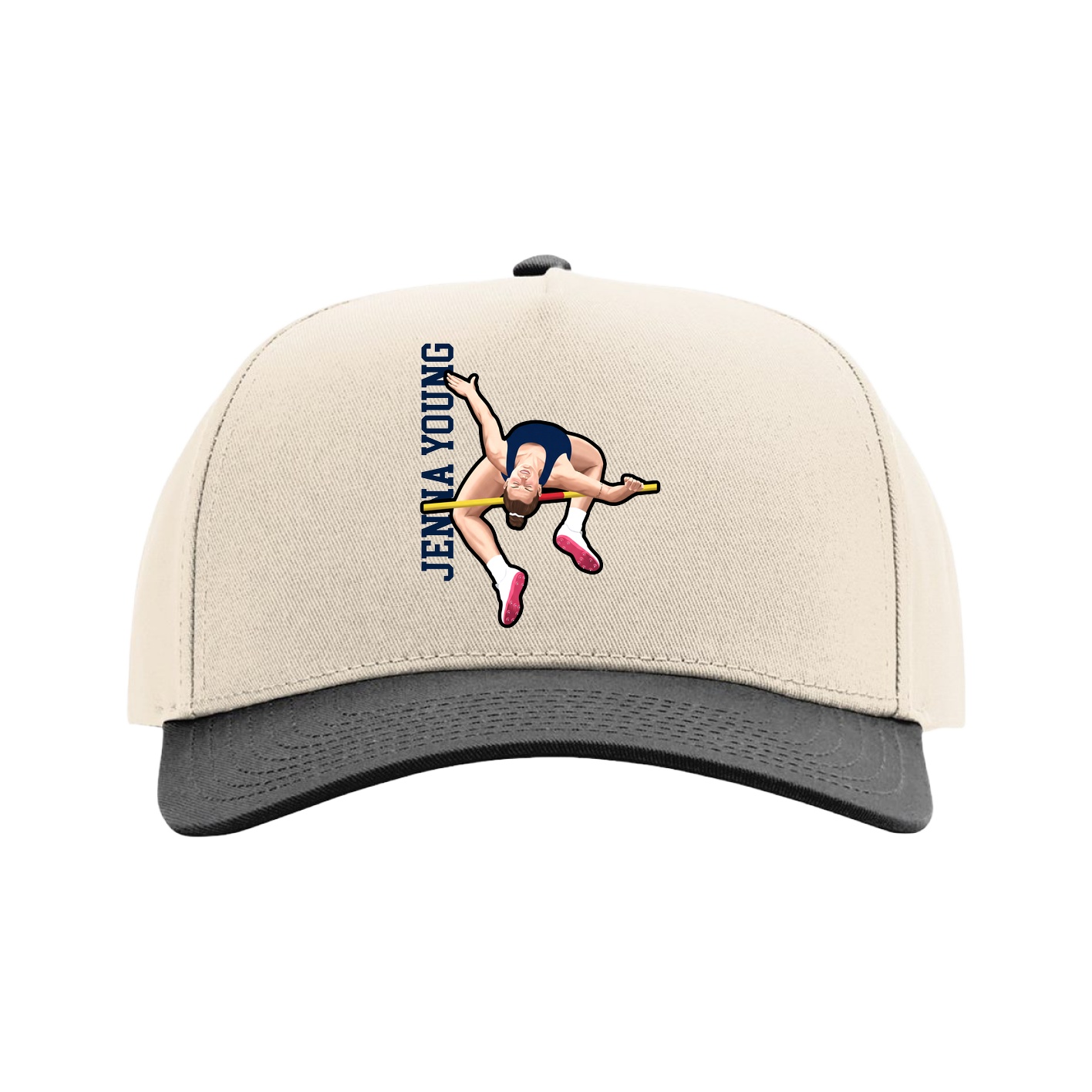 Full Fabric Five-Panel Champ Cap — Name Vertical in Cream/Black