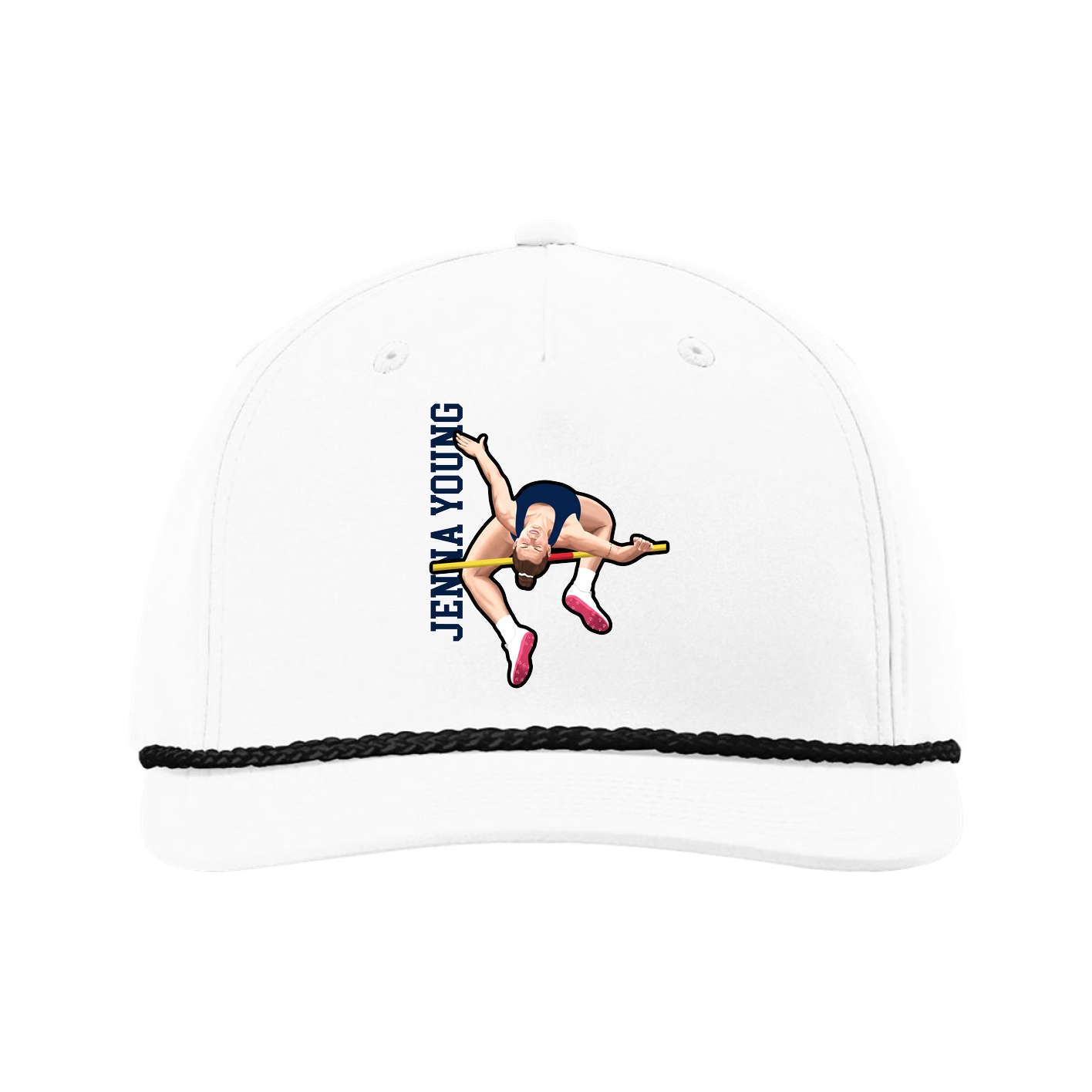 Five-Panel Classic Rope Cap — Name Vertical in White