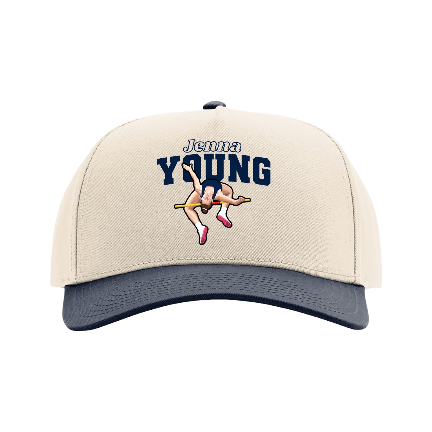 Full Fabric Five-Panel Champ Cap — Name Arch in Cream/Navy