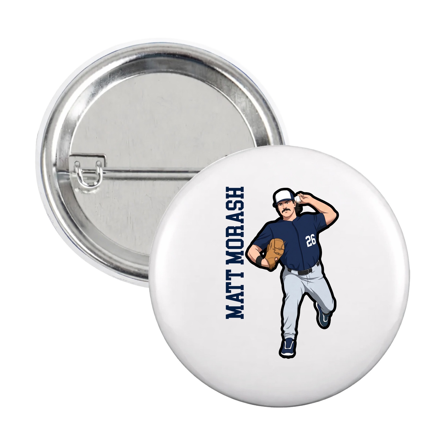 Game Day Button — Name Vertical in White