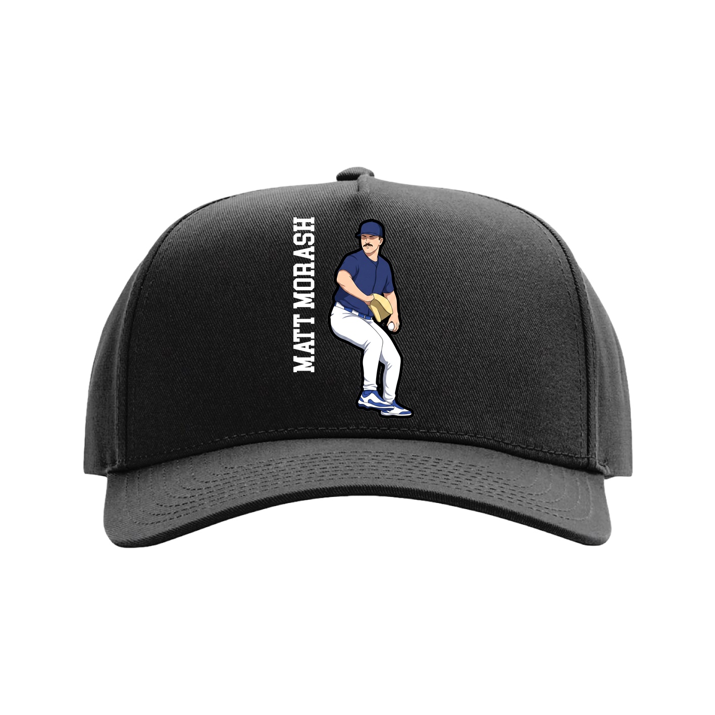 Full Fabric Five-Panel Champ Cap — Name Vertical in Black