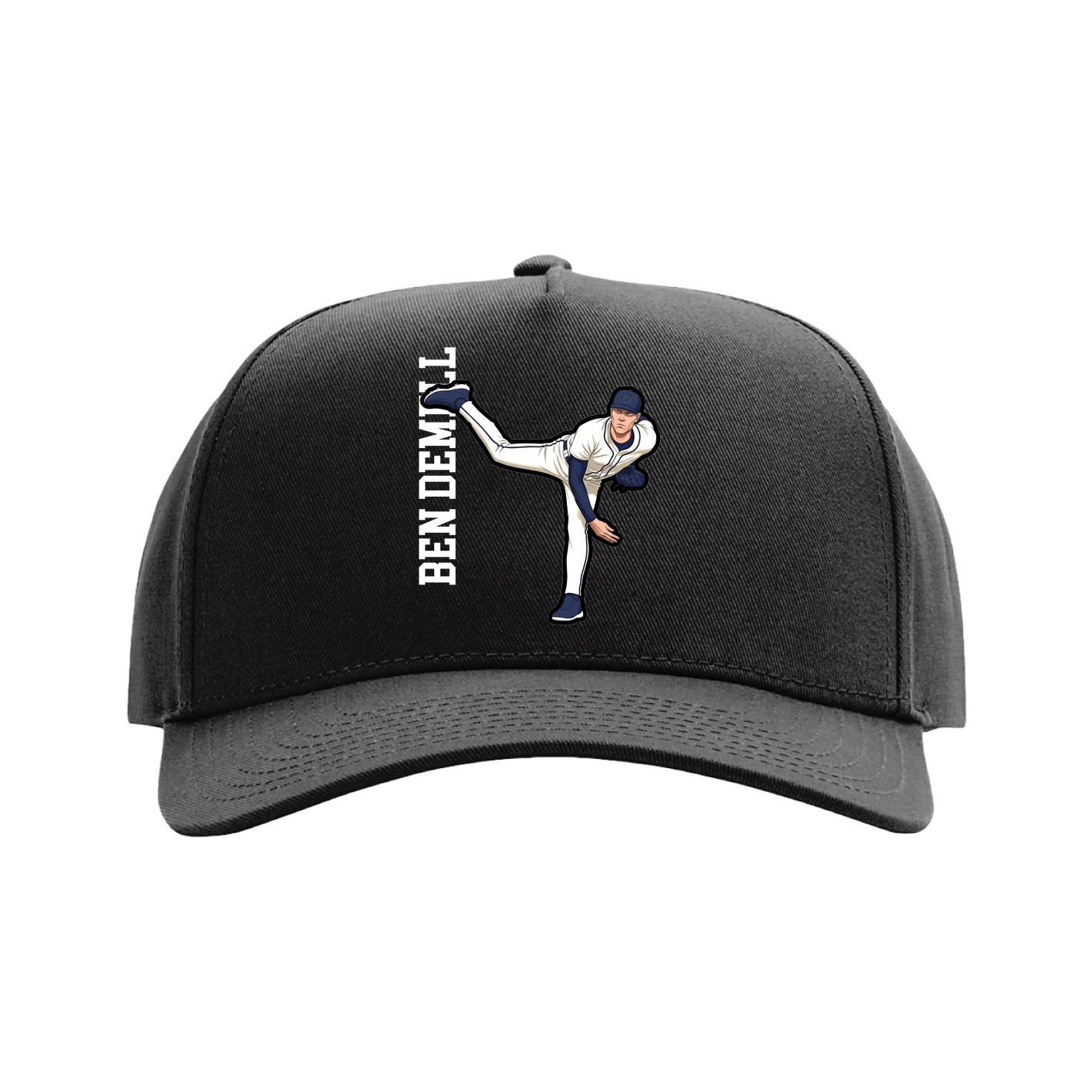 Full Fabric Five-Panel Champ Cap — Name Vertical in Black
