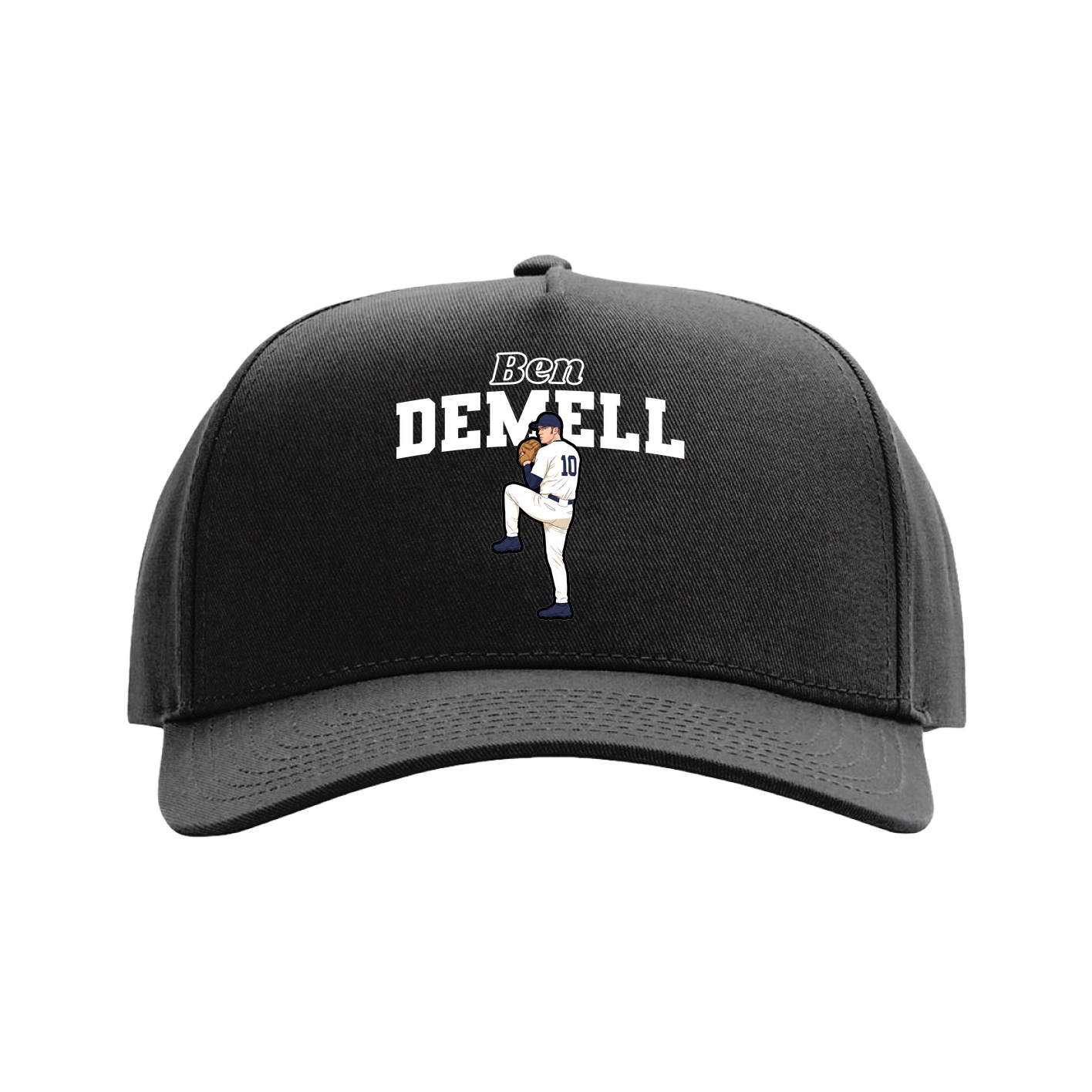 Full Fabric Five-Panel Champ Cap — Name Arch in Black