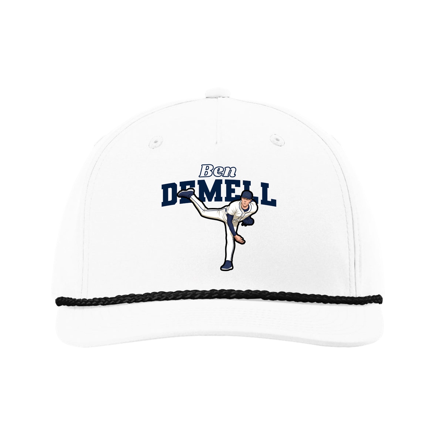 Five-Panel Classic Rope Cap — Name Arch in White