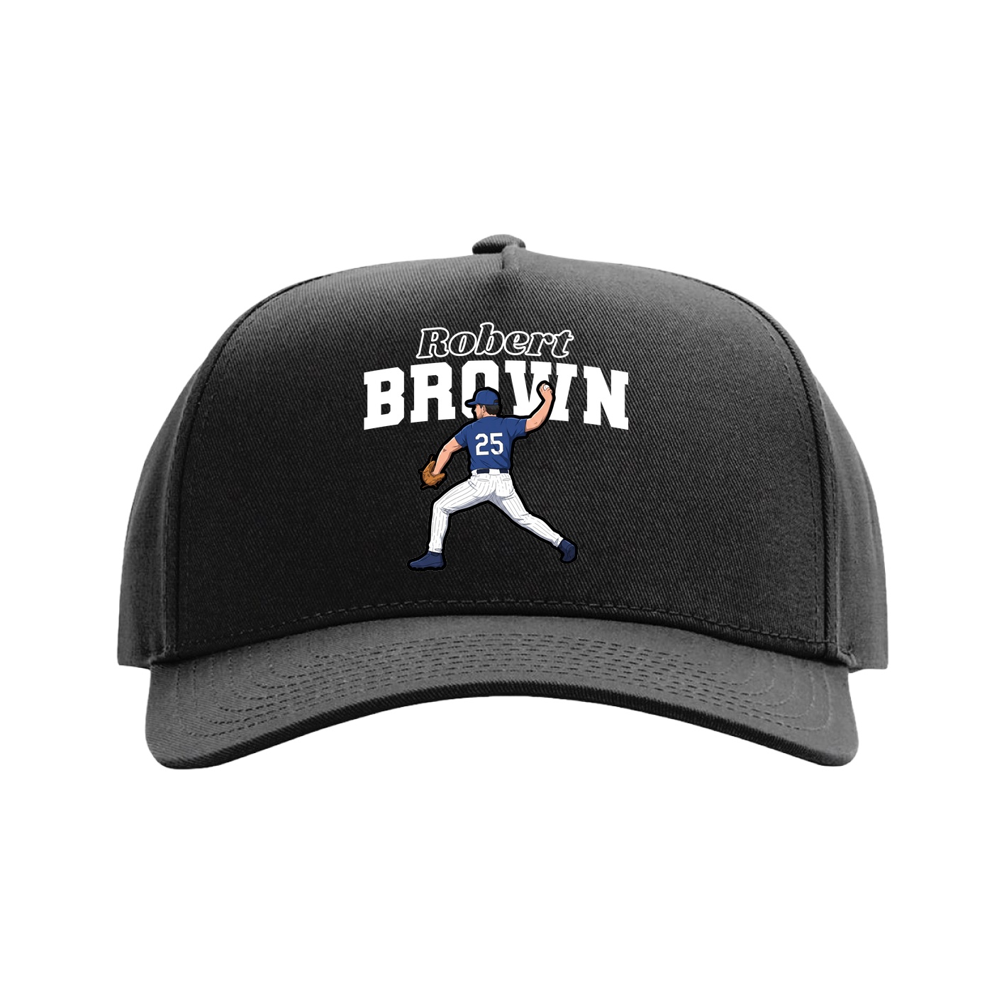 Full Fabric Five-Panel Champ Cap — Name Arch in Black