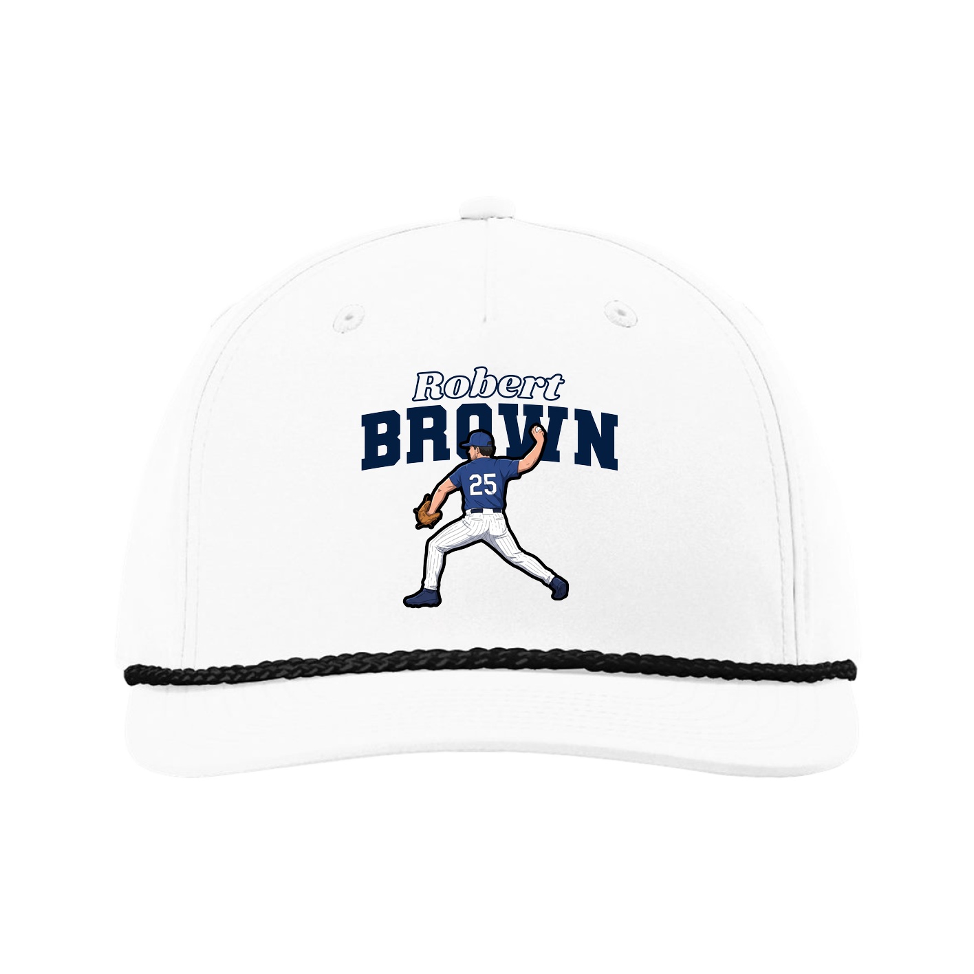 Five-Panel Classic Rope Cap — Name Arch in White