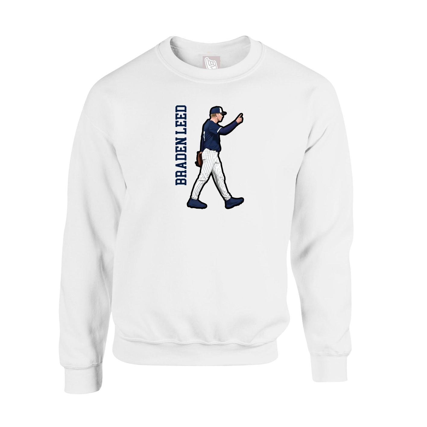Fleece Crew — Name Vertical in White
