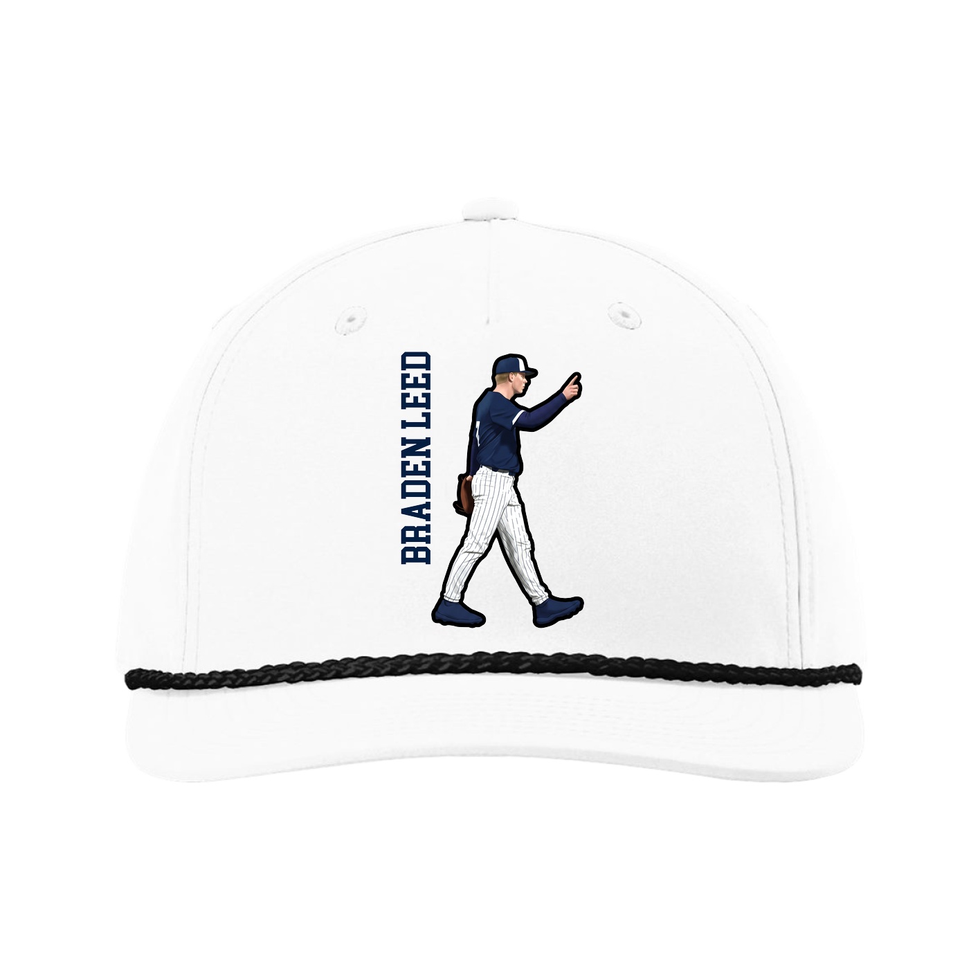 Five-Panel Classic Rope Cap — Name Vertical in White