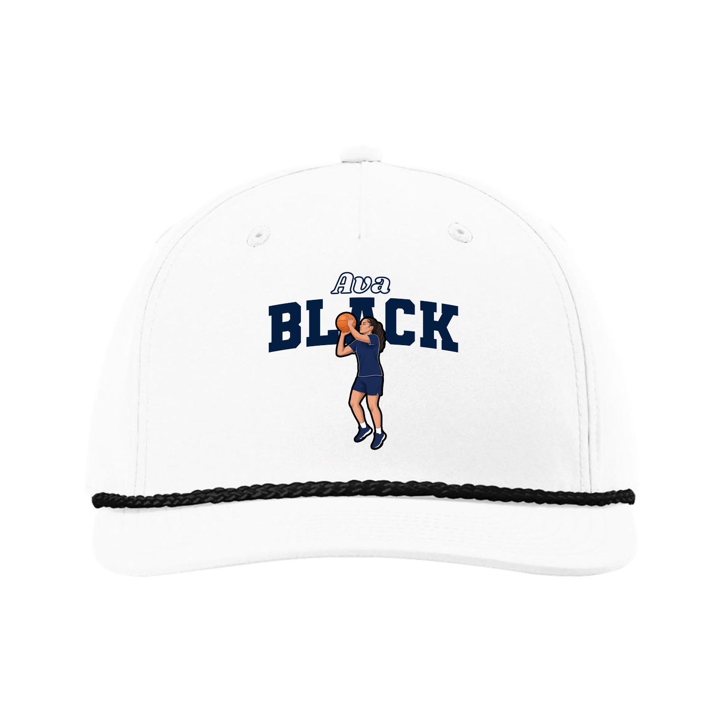 Five-Panel Classic Rope Cap — Name Arch in White