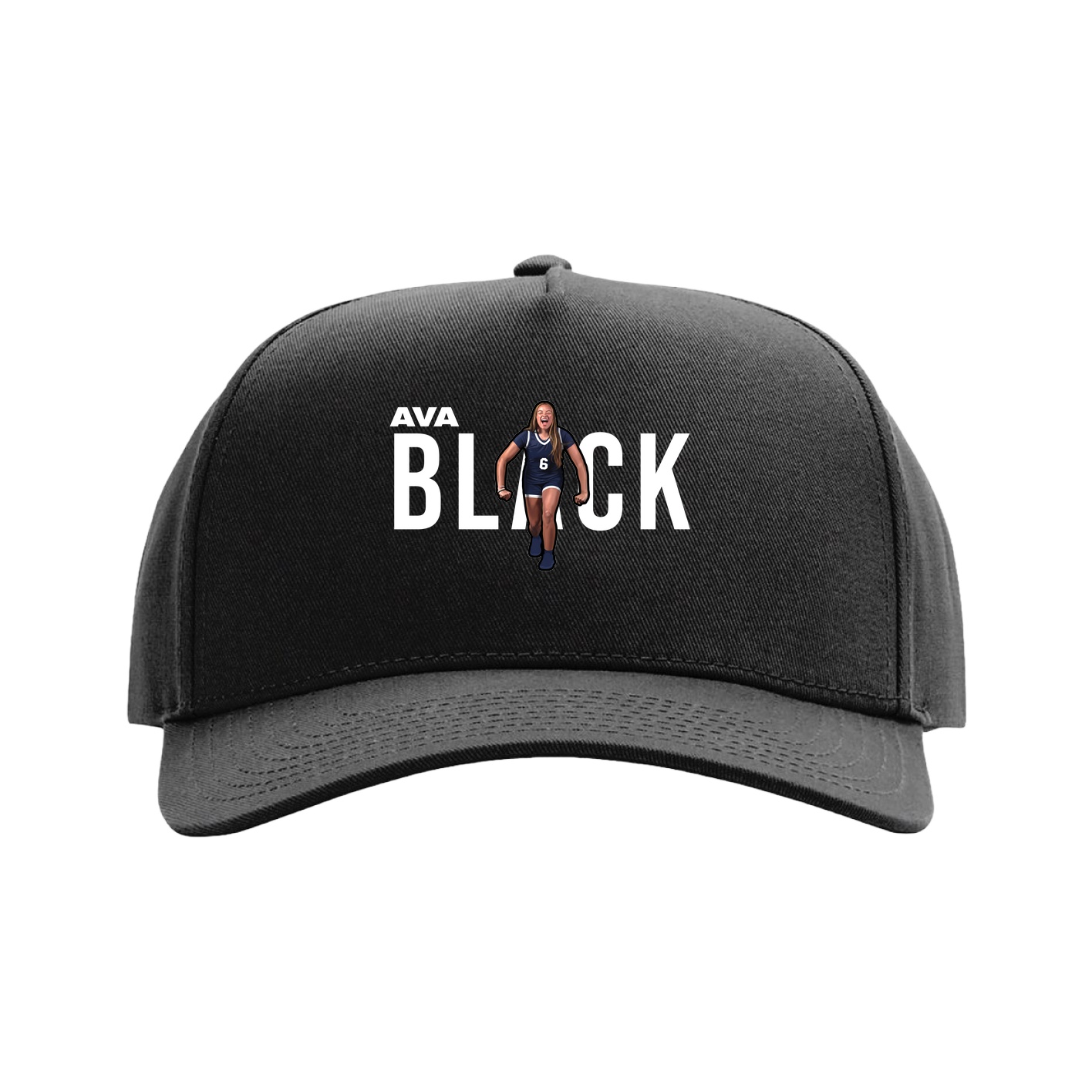 Full Fabric Five-Panel Champ Cap — Player Name in Black