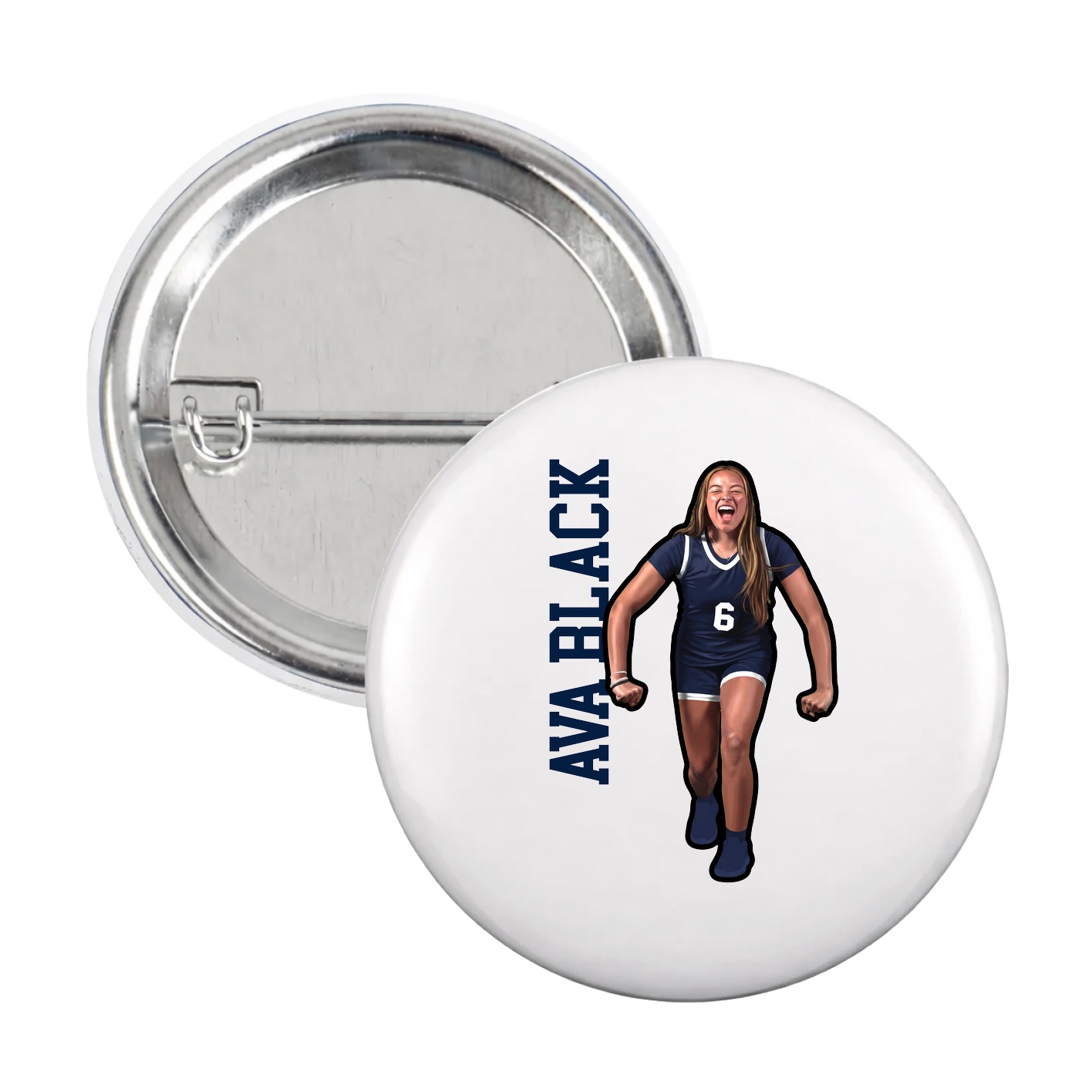 Game Day Button — Name Vertical in White