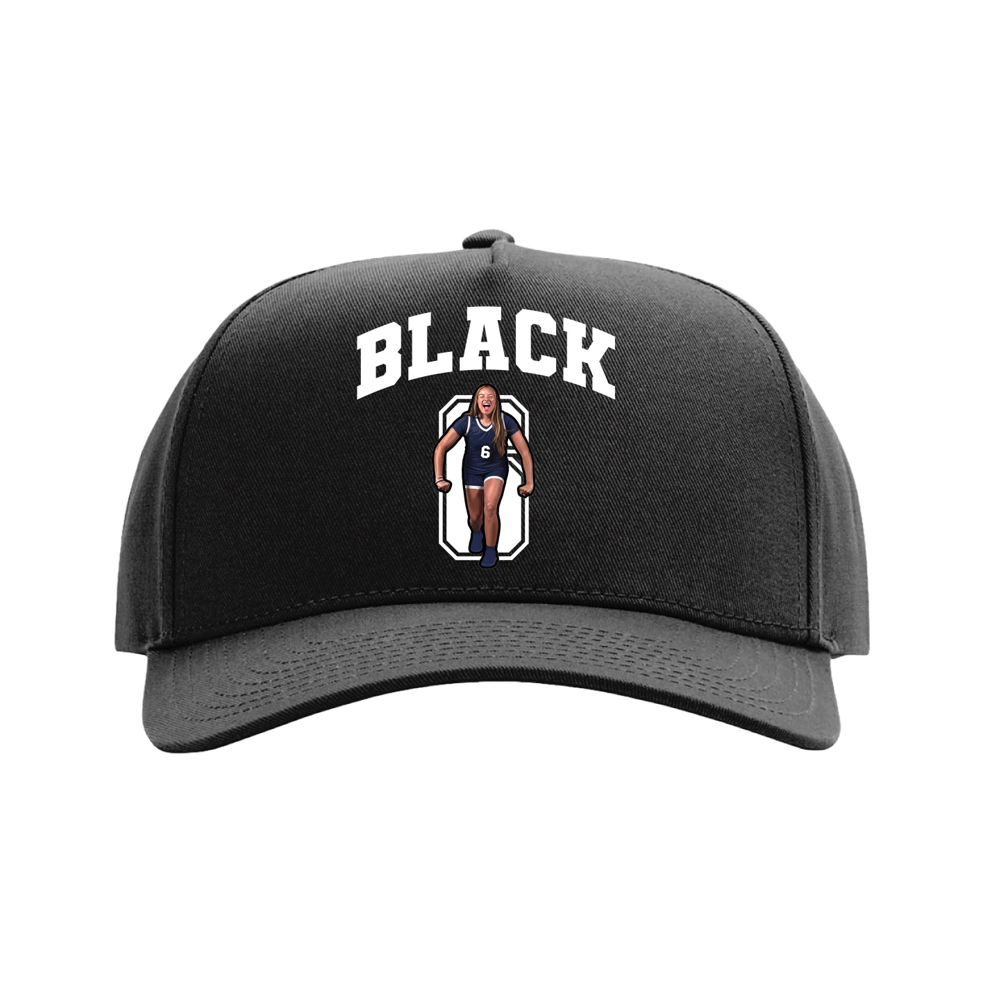 Full Fabric Five-Panel Champ Cap — Number in Black