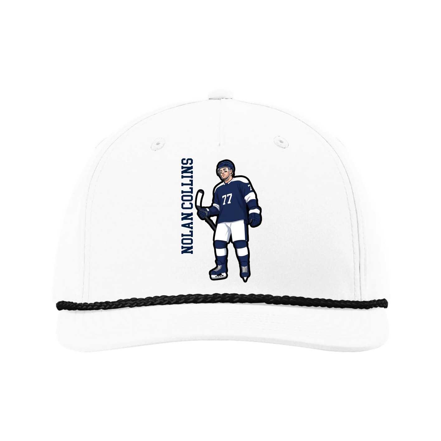 Five-Panel Classic Rope Cap — Name Vertical in White