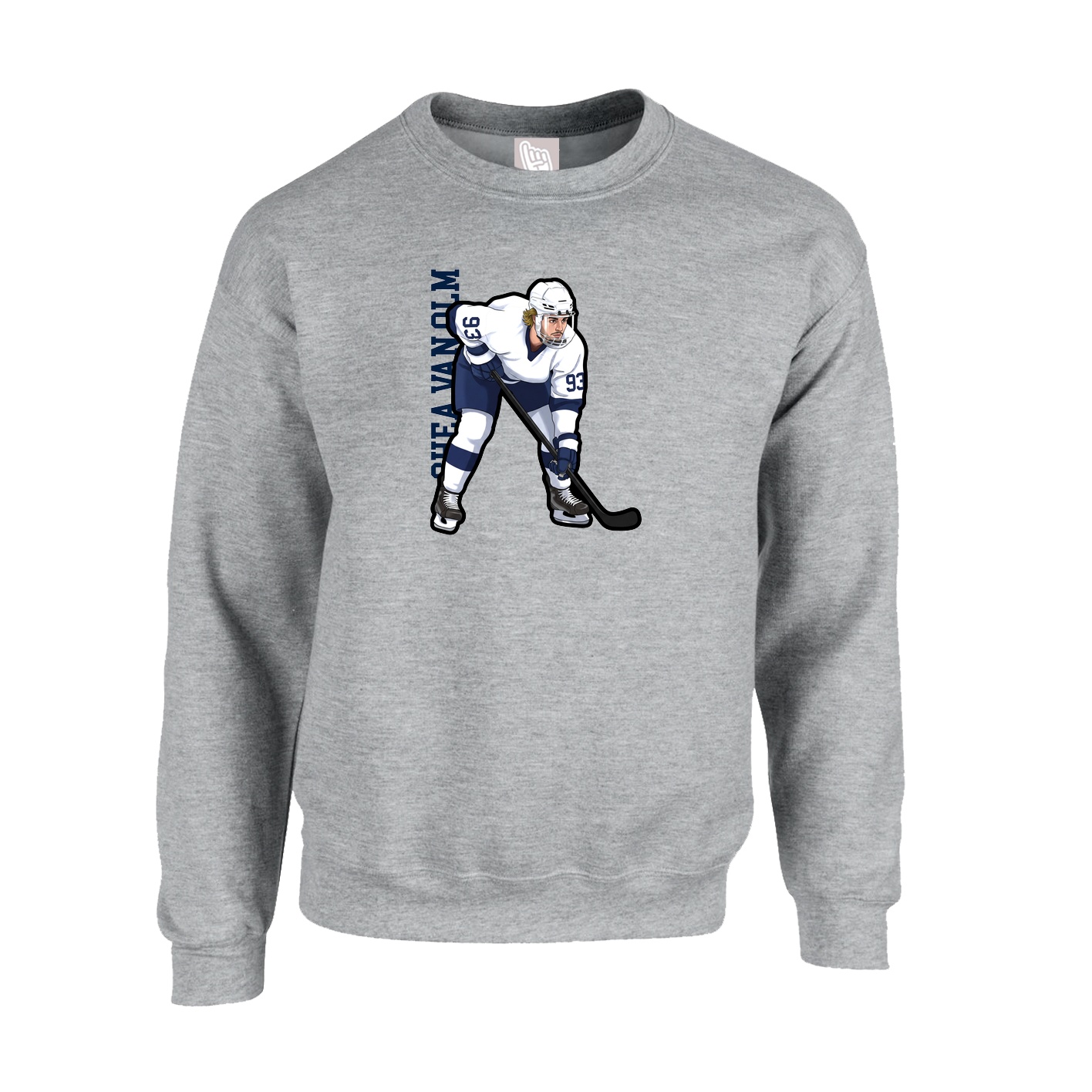 Fleece Crew — Name Vertical in Grey