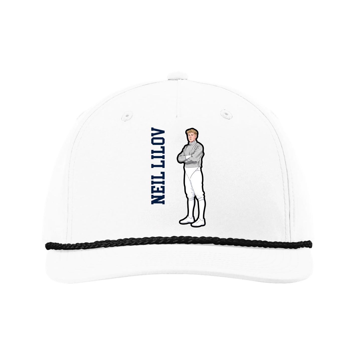 Five-Panel Classic Rope Cap — Name Vertical in White