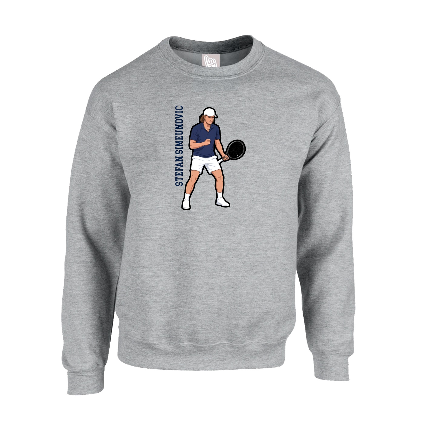 Fleece Crew — Name Vertical in Grey