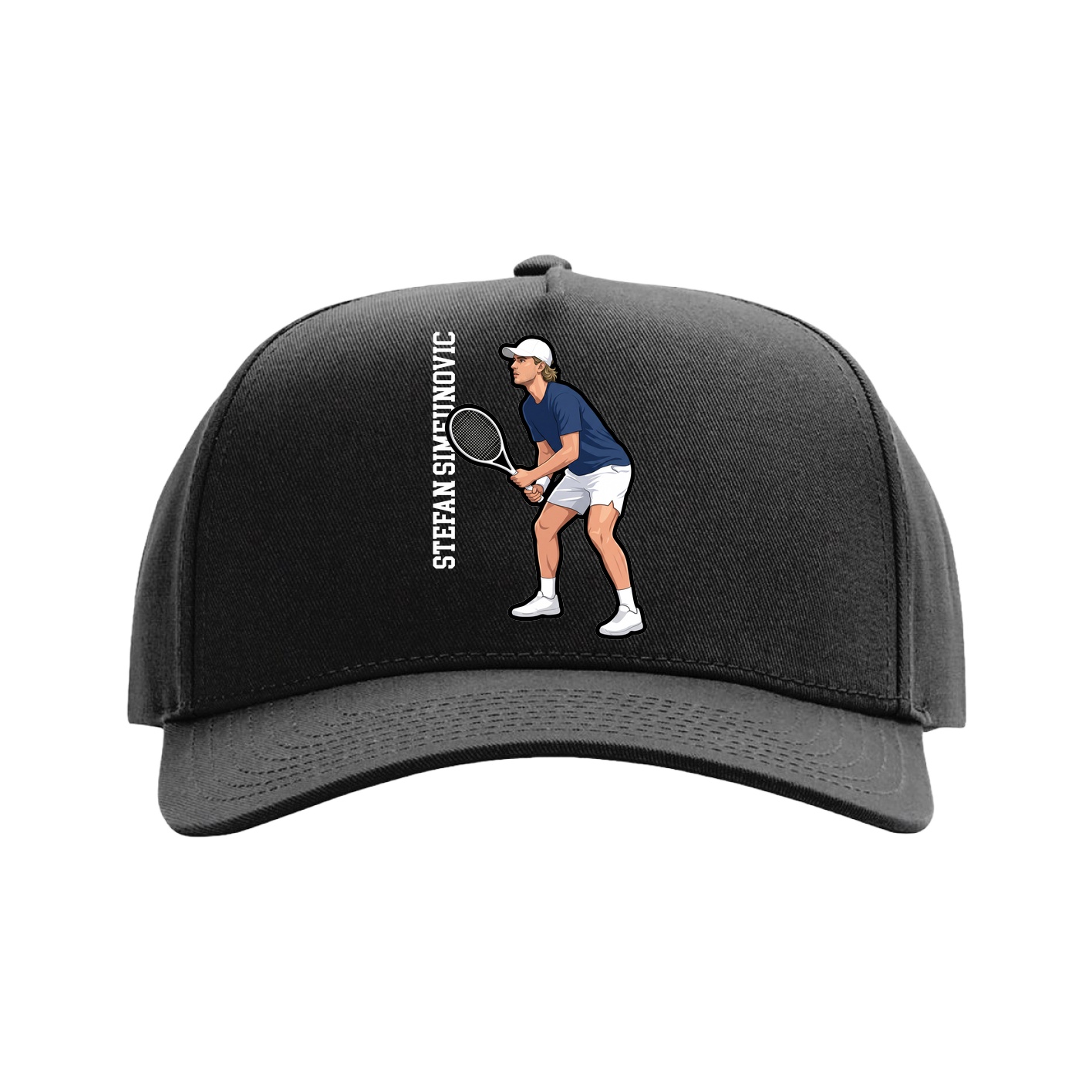 Full Fabric Five-Panel Champ Cap — Name Vertical in Black