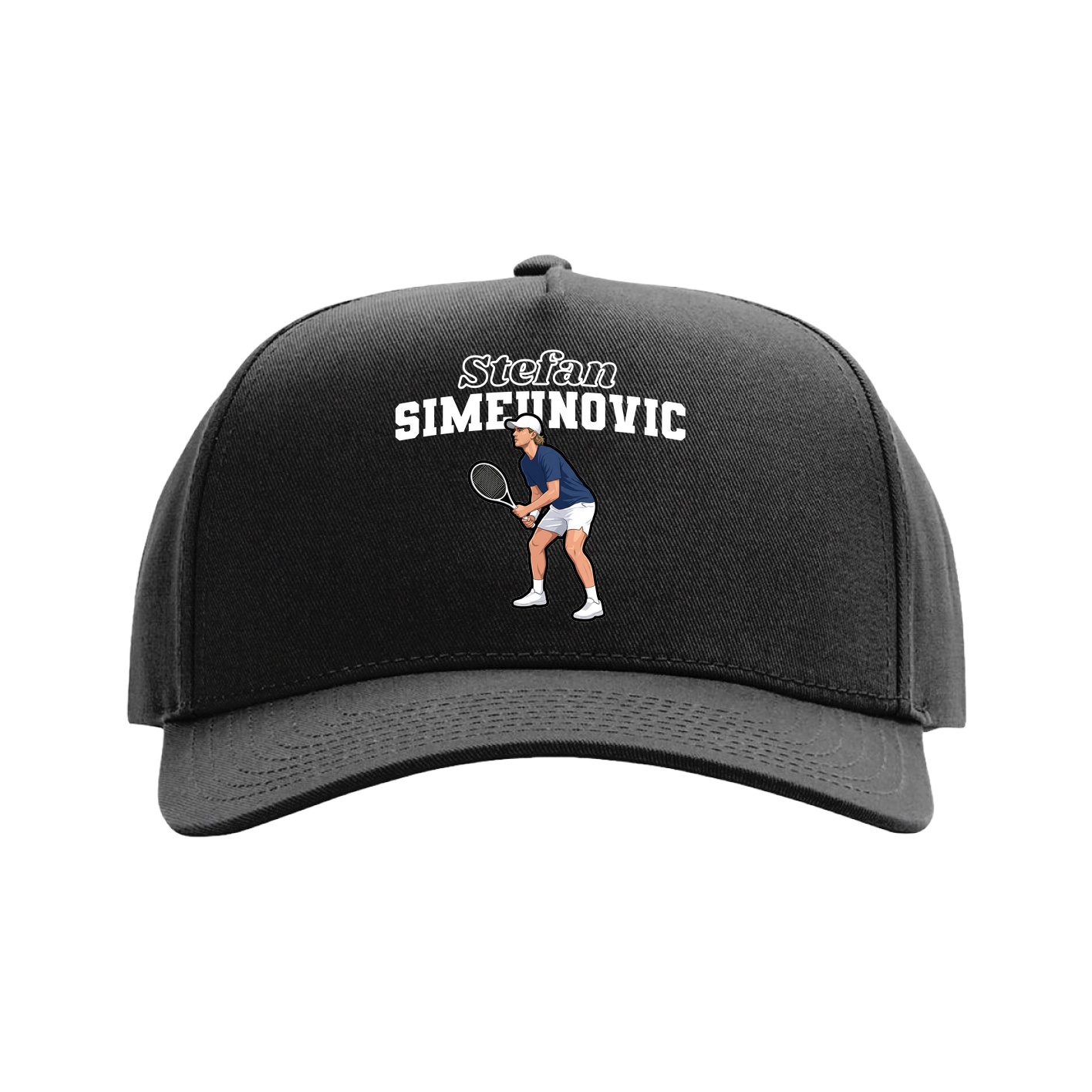 Full Fabric Five-Panel Champ Cap — Name Arch in Black