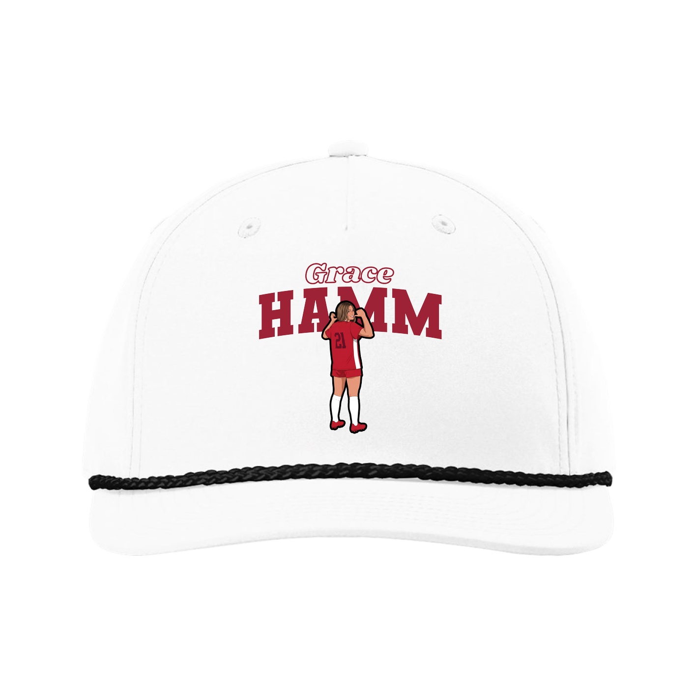 Five-Panel Classic Rope Cap — Name Arch in White